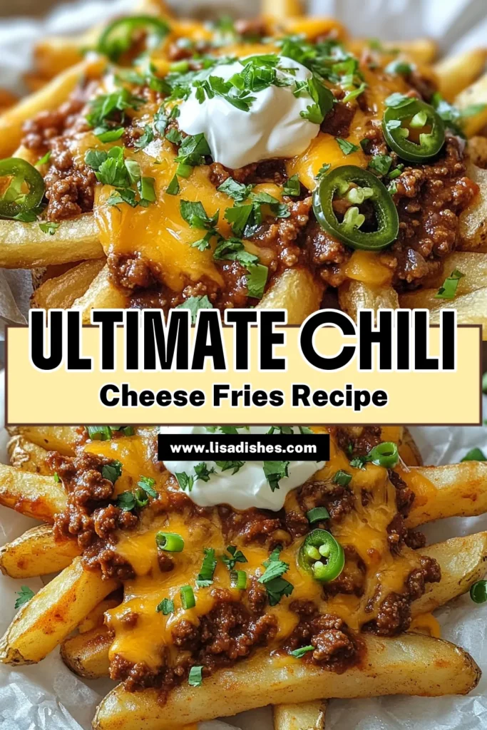 Discover this mouth-watering chili cheese fries recipe that’s perfect for any gathering! Enjoy baked chili cheese fries loaded with deliciousness from creamy cheese and flavorful chili. These easy chili cheese fries can be made vegetarian, making them a crowd-pleaser for everyone. Try this loaded fries with chili recipe that's sure to impress. Don’t forget to save the recipe for your next snack night! #ChiliCheeseFries #BakedFries #EasyRecipes #VegetarianCooking