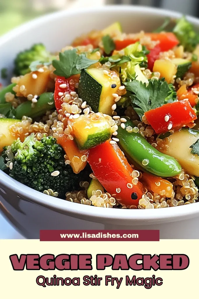 Discover a delicious and nutritious veggie quinoa stir fry that’s perfect for quick vegetarian meals! This healthy quinoa recipe is packed with vibrant vegetables like broccoli, bell peppers, and snap peas, making it a delightful gluten-free quinoa dish. Ready in just 30 minutes, it's an ideal vegetable stir fry recipe for busy weeknights. Try it today and enjoy a burst of flavors! Save this recipe for later! #VeggieQuinoaStirFry #HealthyQuinoaRecipes #GlutenFree #QuickVegetarianMeals