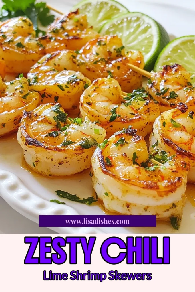 Delight your taste buds with these flavorful Chili Lime Shrimp Skewers! Perfect for outdoor grilling, this recipe features a zesty shrimp skewers marinade with lime juice, chili powder, and honey, making an easy shrimp appetizer for any gathering. In just 30 minutes, you can serve up delicious grilled shrimp recipes that are sure to impress. Try these lime shrimp skewers for your next BBQ! Save this recipe now! #ShrimpSkewers #GrilledShrimp #Appetizers #SeafoodRecipe
