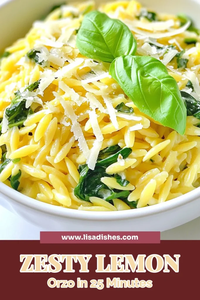 Discover the vibrant flavors of Lemon Parmesan Orzo with Spinach, a zesty orzo recipe that transforms simple ingredients into a delightful vegetarian orzo dish. This easy lemon pasta is perfect for a quick weeknight meal, bursting with freshness and cheesy goodness. Enjoy a bowl of comforting Spinach Orzo Pasta that’s ready in just 25 minutes! Save this recipe now and treat yourself to a delicious, healthy dinner. #HealthyEating #OrzoRecipe #Vegetarian #PastaLover