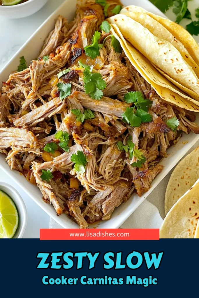 Discover the best slow cooker carnitas recipe that will transform your taco night! This zesty carnitas recipe features tender pork shoulder slow cooker perfection, seasoned with aromatic spices and finished with a citrusy kick. Serve these flavorful Mexican carnitas tacos with fresh toppings for a delicious meal everyone will love. Try this easy recipe today and save for later! #SlowCookerCarnitas #ZestyCarnitasRecipe #PorkShoulderSlowCooker #MexicanCarnitasTacos