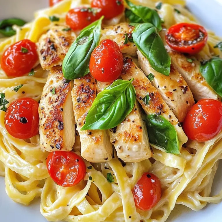 To make Marry Me Chicken Pasta, gather these items: - 2 boneless, skinless chicken breasts - Salt and pepper, to taste - 2 tablespoons olive oil - 3 cloves garlic, minced - 1 cup cherry tomatoes, halved - 1 cup heavy cream - 1 teaspoon Italian seasoning - ½ cup grated Parmesan cheese - 8 oz fettuccine or your pasta of choice - Fresh basil leaves, for garnish If you lack some ingredients, here are some swaps: - Chicken: Use turkey or tofu for a lighter option. - Heavy cream: Substitute with half-and-half or coconut cream for dairy-free. - Pasta: Any pasta works great; try penne or spaghetti. - Cherry tomatoes: Use diced regular tomatoes or sun-dried tomatoes. Using fresh ingredients makes a big difference. Fresh chicken tastes better and is safer. Fresh garlic adds a nice punch. Cherry tomatoes should be juicy for the best flavor. Fresh basil gives a burst of aroma. Always choose high-quality items for a more enjoyable dish. Fresh ingredients elevate your meal from simple to special. {{ingredient_image_1}} 1. First, season the chicken breasts with salt and pepper. This adds flavor. 2. Heat olive oil in a large skillet over medium-high heat. 3. Once hot, add the chicken breasts. Cook for 6-7 minutes on each side. 4. Remove the chicken from the skillet and set it aside. Let it rest. 5. In the same skillet, add minced garlic. Sauté for 30 seconds until fragrant. 6. Add halved cherry tomatoes to the skillet. Cook for 3-4 minutes until soft. 7. Pour in heavy cream and add Italian seasoning. Stir well to combine. 8. Bring the mixture to a gentle simmer. This helps build flavor. 9. Stir in grated Parmesan cheese. Mix until melted and the sauce thickens. 10. While the sauce simmers, cook pasta according to package instructions. 11. Drain the pasta and set it aside to prevent sticking. 12. Slice the cooked chicken into strips. Return it to the skillet with the sauce. 13. Add the cooked pasta to the skillet. Toss everything together to coat well. 14. Serve immediately, garnished with fresh basil for a burst of flavor. - Make sure the oil is hot before adding chicken. This helps with browning. - Don’t skip the resting time for the chicken. It keeps it juicy. - Use fresh garlic for a stronger flavor. Fresh ingredients make a big difference. - Taste the sauce before serving. Adjust salt and pepper as needed. - Cooking the chicken takes about 12-14 minutes total. Ensure it reaches 165°F. - The sauce should simmer for about 5 minutes. This allows flavors to blend. - Pasta typically cooks in 8-10 minutes. Aim for al dente for the best texture. 1. Overcooking the Chicken: Watch the time closely. Cook the chicken for about 6-7 minutes per side. If you cook it too long, it can dry out. 2. Not Seasoning Enough: Season the chicken well with salt and pepper. This adds flavor to the dish. 3. Skipping the Pasta Water: Save a bit of pasta water before draining. It can help the sauce stick better to the pasta. - Add Fresh Herbs: Try using fresh basil or parsley. They boost the dish's taste and look great. - Use Different Cheeses: Swap Parmesan for Pecorino or add mozzarella for a creamier sauce. - Spice it Up: A pinch of red pepper flakes can add a nice kick to the sauce. - Garnish with Basil: Add fresh basil leaves right before serving. They add color and flavor. - Pair with a Side Salad: A light salad with vinaigrette balances the richness of the pasta. - Serve with Crusty Bread: Fresh bread is perfect for soaking up the creamy sauce. Pro Tips Marinate the Chicken: For even more flavor, consider marinating the chicken breasts in olive oil, garlic, and Italian herbs for at least 30 minutes before cooking. Use Fresh Ingredients: Fresh basil and ripe cherry tomatoes will elevate the dish's flavor profile. Opt for these over dried alternatives whenever possible. Adjust the Creaminess: If you prefer a lighter sauce, you can replace half of the heavy cream with chicken broth or use a lower-fat cream alternative. Perfect Pasta: Always cook your pasta al dente for the best texture, and remember to reserve a cup of pasta water to adjust the sauce's consistency if needed. {{image_2}} You can use many pasta types for Marry Me Chicken Pasta. Fettuccine is a classic choice. You can also try penne, spaghetti, or even gluten-free options. Each pasta offers a unique taste and texture. Choose what you like best. Cook the pasta al dente for the best bite. This helps it hold the creamy sauce well. While chicken is the star here, you can switch it up. Shrimp or scallops work great for a seafood twist. If you prefer red meat, try thin slices of steak. For a lighter option, use turkey breast. Each protein adds a different flavor. Adjust cooking times based on your choice to keep everything juicy and tender. You can easily make this dish vegetarian. Substitute the chicken with mushrooms or eggplant. They add a rich flavor and meaty texture. For a vegan version, use plant-based cream and cheese. Tofu or chickpeas can serve as protein sources. Make sure to season well to enhance flavors. This way, everyone can enjoy a creamy delight! To store your Marry Me Chicken Pasta, allow it to cool first. Use an airtight container to keep it fresh. This dish can last in the fridge for 3 to 4 days. Make sure to label the container with the date. If you want to save it longer, consider freezing it. When you’re ready to enjoy your leftovers, reheat them carefully. You can use the microwave or a skillet. If using a microwave, heat in short bursts. Stir between each burst to warm evenly. If using a skillet, add a splash of cream or broth. This helps to keep the sauce creamy and prevents it from drying out. If you decide to freeze Marry Me Chicken Pasta, you can do so for up to 3 months. Store it in a freezer-safe container. Make sure to leave some space at the top for expansion. When ready to eat, thaw it in the fridge overnight before reheating. This keeps the flavors intact and ensures a tasty meal later. You can serve Marry Me Chicken Pasta with a fresh green salad. A simple Caesar salad works well too. Garlic bread pairs nicely with the creamy sauce. If you like, add some roasted vegetables for extra flavor and nutrients. A light white wine can complement this dish beautifully. Yes, you can prepare parts of this dish in advance. Cook the chicken and make the sauce ahead of time. Store them separately in the fridge. Cook the pasta fresh just before serving. This keeps the pasta from getting mushy. When ready, just warm the chicken and sauce, then mix it all together. To thicken the sauce, you can simmer it longer. This helps it reduce and become creamier. Another option is to add more Parmesan cheese. The cheese melts and thickens the sauce nicely. You can also mix a bit of cornstarch with water to create a slurry. Stir this into the sauce while it simmers. You now have the tools to create a great Marry Me Chicken Pasta dish. We covered fresh ingredients and some tasty swaps. I shared a simple cooking process and tips to avoid mistakes. Variations let you customize the dish for any diet. Plus, I included easy storage and reheating tips. Remember, cooking is fun and creative. Enjoy trying different flavors and ingredients. Your dish can impress anyone at the table! Happy cooking!