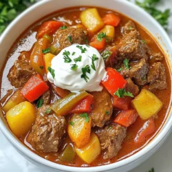 To make Gordon Ramsay’s Hungarian goulash, gather these key ingredients: - 2 lbs beef chuck, cut into 1-inch cubes - 2 tablespoons vegetable oil - 2 large onions, thinly sliced - 4 cloves garlic, minced - 2 tablespoons sweet paprika - 1 tablespoon smoked paprika - 1 teaspoon caraway seeds - 2 bell peppers (one red, one green), diced - 2 medium carrots, sliced - 4 medium potatoes, diced - 5 cups beef broth - 1 can (14 oz) diced tomatoes - Salt and pepper to taste - Fresh parsley for garnish These ingredients create a rich, hearty dish full of flavor. You will need a few tools for this recipe: - Large pot or Dutch oven - Cutting board - Sharp knife - Wooden spoon or spatula - Measuring spoons - Ladle These items will help you cook and serve the goulash with ease. Choose fresh and high-quality ingredients for the best goulash: - Select beef chuck with good marbling for better flavor. - Look for bright, firm vegetables without bruises. - Choose fresh spices; check the expiration date for paprika and caraway seeds. Quality ingredients make a big difference in taste and texture. {{ingredient_image_1}} To make Gordon Ramsay's goulash, you need to follow some key steps. Start by gathering your ingredients. You need beef, onions, garlic, and spices. 1. First, heat vegetable oil in a large pot over medium-high heat. 2. Next, add the beef cubes. Sear them until they turn brown on all sides. 3. Remove the beef and set it aside. This step is crucial for flavor. Searing beef adds a tasty crust. It locks in the juices and boosts the flavor. If you skip this, your goulash may taste bland. Always take your time when searing. - Use a hot pot to get a good sear. - Don’t overcrowd the pot. Cook in batches if needed. This step sets the stage for a rich, flavorful dish. Now, let’s combine everything. In the same pot, add your onions. Cook them until soft and clear. This takes about 5 to 7 minutes. After the onions are ready, add minced garlic, sweet paprika, smoked paprika, and caraway seeds. Stir for 1 to 2 minutes until the spices release their aroma. Then, return the beef to the pot. Add diced bell peppers, sliced carrots, diced potatoes, beef broth, and diced tomatoes. Mix it all well. Season with salt and pepper. Bring the mix to a boil, then lower the heat and cover. Let it simmer for 1.5 to 2 hours. Stir occasionally. This helps the flavors blend together. Taste it before serving. Adjust the salt and pepper if needed. Enjoy your hearty Hungarian goulash! To cook beef well, start with quality meat. Use beef chuck for its rich flavor. Cut it into 1-inch cubes for even cooking. Sear the beef in batches. This helps to brown it well. Browning adds depth to the dish. Make sure your pot is hot before adding the beef. This keeps the meat juicy and tender. After searing, don’t rush to add other ingredients. Let the beef rest briefly. This step helps keep the juices locked inside. Spices and herbs make goulash special. Use both sweet and smoked paprika for a complex taste. Sweet paprika gives a nice sweetness, while smoked paprika adds depth. Don’t forget caraway seeds; they offer a unique flavor. Fresh parsley adds brightness at the end. Make sure to taste your dish as it cooks. This way, you can adjust spices to your liking. Adding too much salt early can overpower the dish. It's better to season gradually. One common mistake is skipping the browning step. This step is key for flavor. Another mistake is not simmering long enough. Goulash needs time to develop its rich taste. If you rush it, the beef may turn tough. Avoid adding too much liquid at once. Start with just enough broth to cover the ingredients. You can always add more later if needed. Lastly, don’t forget to taste! Adjust seasoning before serving for the best result. Pro Tips Choose the Right Cut of Beef: For the best flavor and tenderness, opt for beef chuck, which becomes melt-in-your-mouth tender during the long cooking process. Don’t Rush the Searing: Take your time to sear the beef properly; this step is crucial for developing a rich, deep flavor in your goulash. Adjust the Spice Levels: If you prefer a spicier goulash, consider adding a pinch of cayenne pepper or a diced jalapeño along with the other vegetables. Let It Rest: After cooking, let the goulash sit for about 10 minutes before serving. This allows the flavors to meld and improves the overall taste. {{image_2}} You can use different meats for goulash. Pork or lamb works well. Chicken is lighter but adds a different taste. Each meat brings its own flavor to the dish. Adjust cooking times based on the meat you choose. For example, chicken cooks faster than beef. Goulash can be made without meat, too. Use hearty vegetables like mushrooms and eggplant. Add beans for protein and texture. Replace beef broth with vegetable broth for a vegan option. Use spices like smoked paprika to keep the flavor bold. This way, everyone can enjoy goulash! Leftover goulash can be just as tasty. Try it over rice or pasta for a new meal. You can also make goulash-stuffed peppers. Just hollow out bell peppers and fill them with goulash. Bake until the peppers are soft. Another fun idea is to turn goulash into a savory pie. Use a pie crust and bake until golden. These options make leftovers exciting and delicious! To keep your goulash fresh, store it in airtight containers. Let it cool down before sealing. This helps prevent moisture build-up. Always label your containers with the date. This way, you know how long it's been stored. Freezing goulash is easy and a great way to save leftovers. Pour the cooled goulash into freezer-safe bags or containers. Remove as much air as possible to prevent freezer burn. When you're ready to eat, thaw it overnight in the fridge. Reheat on the stove over low heat. Stir often to warm it evenly. Goulash lasts up to three days in the fridge. If frozen, it can last up to three months. Just remember, the sooner you eat it, the better it will taste. Always check for signs of spoilage before eating. If it smells off or looks strange, toss it out. Hungarian goulash comes from Hungary. It started as a simple meal for shepherds. They used beef, onions, and spices. Over time, it grew into a hearty stew. Today, it is popular in many countries. The dish showcases paprika, a key spice in Hungarian cooking. Yes, you can make goulash in a slow cooker! It’s easy and great for busy days. Start by searing the beef in a pan. This step adds flavor. After that, place the beef and other ingredients in the slow cooker. Cook on low for 6-8 hours. The beef will become tender and full of flavor. Hungarian goulash pairs well with many sides. Here are a few ideas: - Hearty bread for dipping - Egg noodles for a filling option - Rice for a lighter side - A fresh salad for a crisp contrast You can also add a dollop of sour cream on top. Fresh parsley adds a nice color and taste too! You learned about the key ingredients for Gordon Ramsay’s Hungarian goulash. You now know how to choose quality ingredients and use the right tools. The cooking steps help you get tender beef and great flavor. I shared tips to avoid common mistakes and offered tasty variations. You can even store goulash properly to enjoy later. Cooking this dish is fun and rewarding. With practice, you’ll create a meal your friends and family will love. Enjoy your cooking journey and make goulash your own!