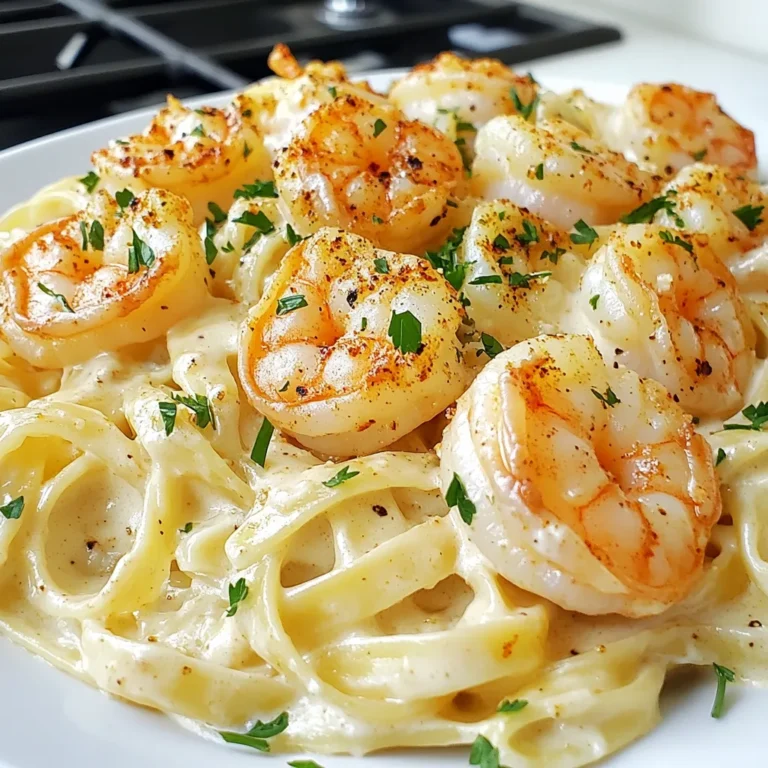 To make Cajun Shrimp Alfredo, you need: - 8 ounces fettuccine pasta - 1 pound large shrimp, peeled and deveined - 2 tablespoons Cajun seasoning - 1 tablespoon olive oil - 3 cloves garlic, minced - 1 cup heavy cream - 1 cup grated Parmesan cheese - 2 tablespoons unsalted butter - Salt and pepper to taste - Chopped parsley for garnish This list gives you all the flavors needed for a creamy delight. You can swap some ingredients if needed. - Pasta: Use penne or spaghetti instead of fettuccine. - Shrimp: Chicken or tofu makes a good swap for protein. - Cajun seasoning: Make your own with paprika, garlic powder, and cayenne. - Heavy cream: Use half-and-half or coconut cream for a lighter sauce. - Parmesan cheese: Grana Padano or nutritional yeast works as a substitute. These swaps can help you customize the dish to your taste. Choosing the right products can enhance your dish. - Pasta: Use fresh fettuccine for better texture. - Shrimp: Buy wild-caught shrimp for more flavor. - Cajun seasoning: Look for a brand with no additives for pure taste. - Parmesan cheese: Grate fresh cheese for the best creamy effect. - Olive oil: Use extra virgin for rich flavor. These products will help your Cajun Shrimp Alfredo shine. {{ingredient_image_1}} First, fill a large pot with water. Add salt to taste. Bring the water to a boil. Once boiling, add 8 ounces of fettuccine pasta. Cook it according to the package instructions. You want the pasta to be al dente, which means it should be firm to the bite. This usually takes about 8-10 minutes. When ready, drain the pasta in a colander. Set it aside while you prepare the rest of the dish. Next, grab 1 pound of large shrimp, peeled and deveined. You want them clean and ready to go. In a mixing bowl, toss the shrimp with 2 tablespoons of Cajun seasoning. Make sure each shrimp is well-coated. Heat 1 tablespoon of olive oil in a large skillet over medium heat. Once hot, add the seasoned shrimp to the skillet. Cook them for about 2-3 minutes on each side. They should turn pink and be cooked through. Once done, remove the shrimp from the skillet and set them aside. In the same skillet, add 2 tablespoons of unsalted butter. Let it melt, then add 3 cloves of minced garlic. Sauté the garlic for about 1 minute until it smells great. Pour in 1 cup of heavy cream and bring it to a gentle simmer. Stir in 1 cup of grated Parmesan cheese. Mix until the cheese melts and the sauce becomes creamy. Taste and season with salt and pepper if needed. Now, add the cooked fettuccine to the sauce, tossing to coat. Gently fold in the cooked shrimp until everything is mixed well. Remove the skillet from the heat. Let the dish sit for a minute to thicken. Garnish with chopped parsley before serving. Enjoy your creamy, flavorful Cajun shrimp Alfredo! To get the best shrimp, choose large ones. They cook better and stay juicy. Always peel and devein the shrimp before cooking. This helps with flavor and texture. When you cook the shrimp, do not overcrowd the pan. Cook them in batches if needed. This way, they will get a nice sear and stay tender. Cook them until they turn pink, about 2-3 minutes per side. The key to creamy sauce is using heavy cream. It gives the sauce a rich texture. When you add the cream, keep stirring. This helps mix in the Parmesan cheese smoothly. If the sauce is too thick, add a bit of pasta water. This will loosen it up without losing flavor. Let the sauce simmer gently to avoid burning. A good-looking dish makes it more fun to eat. Use a large bowl to serve. Place the pasta and shrimp in the center. For color, sprinkle chopped parsley on top. You can also add a bit of extra Parmesan cheese for taste. Serve with lemon wedges on the side. This adds a fresh touch and bright flavor. Pro Tips Fresh Shrimp is Best: Whenever possible, use fresh shrimp for a sweeter and more succulent flavor compared to frozen shrimp. Adjusting Spiciness: If you prefer a milder dish, reduce the amount of Cajun seasoning or use a mild blend to control the heat level. Perfecting the Sauce: For an extra creamy sauce, allow the heavy cream to simmer a bit longer before adding the cheese, ensuring a velvety texture. Garnishing for Flavor: Don't skip the parsley! It adds not only a pop of color but also a fresh flavor that balances the richness of the Alfredo sauce. {{image_2}} You can make a tasty vegetarian version of Cajun shrimp Alfredo. Instead of shrimp, use sautéed mushrooms and zucchini. They add a nice texture and flavor. You can also try adding firm tofu. Just spice it with Cajun seasoning. It gives that same kick without seafood. While fettuccine is a classic choice, you can switch things up! Use penne, spaghetti, or even gluten-free pasta. Each type of pasta holds the sauce differently. For a twist, try whole wheat pasta for added fiber. This keeps your dish fun and fresh! Enhance your dish with tasty toppings and mix-ins. Add diced bell peppers or fresh spinach for color and nutrients. You can also sprinkle extra Parmesan cheese on top for a richer flavor. For a spicy kick, try sliced jalapeños or a dash of hot sauce. These small additions can really elevate your meal! Storing leftovers helps reduce waste and keeps your Cajun shrimp Alfredo fresh. First, let the dish cool to room temperature. This prevents condensation in the container. Next, use an airtight container. Place the pasta and shrimp inside, ensuring no air escapes. You can keep it in the fridge for up to three days. If you want to keep it longer, freezing is a great option. To reheat your Cajun shrimp Alfredo, I recommend using the stove. Start by adding a splash of milk or cream to a skillet. This helps the sauce regain its creamy texture. Heat over low heat, stirring often, until warm. If you use a microwave, cover the container with a microwave-safe lid. Heat in short bursts, stirring in between. This ensures even warming and prevents overcooking. Freezing Cajun shrimp Alfredo can be a smart move for busy days. First, make sure the dish is cool. Then, portion it into freezer-safe bags or containers. Remove as much air as possible to prevent freezer burn. Label each bag with the date. You can freeze it for up to three months. When you're ready to eat, thaw it in the fridge overnight before reheating. This keeps the flavors intact and ready for a delicious meal. Cajun seasoning is a mix of spices. It often includes paprika, garlic powder, onion powder, and black pepper. Some blends add cayenne for heat and thyme for flavor. You can find it in stores or make your own. Mixing equal parts of these spices gives you a great start. Yes, you can use other creams. Half-and-half works well if you want a lighter dish. You can also try coconut cream for a dairy-free option. Each choice changes the flavor slightly, so pick what you like best. To make Cajun Shrimp Alfredo gluten-free, choose gluten-free pasta. Many brands offer good options made from rice or corn. Always check the labels to ensure they are certified gluten-free. This way, you can enjoy your dish without worry. You learned the key ingredients for Cajun Shrimp Alfredo and how to prepare it step by step. I shared tips for perfect shrimp texture and sauce consistency. You discovered tasty variations and ways to store leftovers, too. This dish is easy to make and can fit many diets. Enjoy creating your own Cajun Shrimp Alfredo!