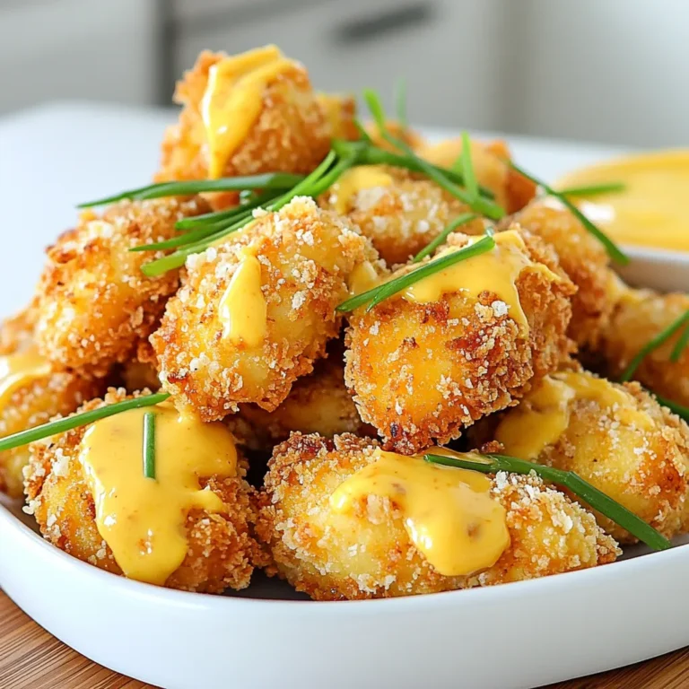 To make Bang Bang Chicken, gather these main ingredients: - 2 boneless, skinless chicken breasts - 1 cup cornstarch - 1 teaspoon garlic powder - 1 teaspoon onion powder - ½ teaspoon salt - ½ teaspoon black pepper - 2 eggs - 1 cup panko breadcrumbs - Oil for frying The Bang Bang Sauce gives the dish its unique flavor. You will need: - ½ cup mayonnaise - ¼ cup sweet chili sauce - 1 tablespoon sriracha (adjust to taste) - 1 teaspoon lime juice - 1 teaspoon honey If you don’t have a few ingredients, don’t worry! Here are some substitutes: - Chicken: Use tofu or shrimp for a different protein. - Cornstarch: Try flour or rice flour for coating. - Mayonnaise: Greek yogurt can work as a lighter option. - Sweet chili sauce: Make a quick substitute with sugar and hot sauce. - Sriracha: Use any hot sauce you like if you need a different kick. These swaps can help you make the dish fit your taste or what's available in your kitchen. {{ingredient_image_1}} Start by slicing the chicken breasts into bite-sized pieces. This step helps the chicken cook evenly. In a bowl, combine cornstarch, garlic powder, onion powder, salt, and black pepper. Mix these dry ingredients well. They will create a tasty coating for the chicken. Set up your breading station with three bowls. In the first bowl, place the cornstarch mixture. In the second bowl, beat the eggs until smooth. In the third bowl, pour in the panko breadcrumbs. This setup will help you coat the chicken easily. Now, heat oil in a deep pan over medium heat. You want the oil hot but not smoking. Carefully add chicken pieces in batches. Fry them for about 4-5 minutes on each side. You want them golden brown and cooked through. When done, remove the chicken and drain on paper towels to absorb extra oil. In a small bowl, whisk together mayonnaise, sweet chili sauce, sriracha, lime juice, and honey. Mix until it’s smooth and creamy. Taste the sauce and adjust the spice level by adding more sriracha if you like it hotter. In a large bowl, toss the fried chicken pieces with the Bang Bang sauce. Make sure each piece is well coated. This step is key to getting that amazing flavor in every bite. Serve your Bang Bang Chicken hot and enjoy! To make your Bang Bang chicken great, follow these tips: - Use fresh chicken: Fresh chicken tastes better and cooks evenly. - Cut uniform pieces: Slice the chicken into even pieces for even cooking. - Preheat oil: Heat your oil to about 350°F (175°C) before frying. - Don't overcrowd the pan: Fry in small batches to keep the oil hot. - Drain well: Let the fried chicken rest on paper towels to absorb excess oil. Spice level is key in Bang Bang sauce. Here’s how to adjust it: - Start with sriracha: Add a little sriracha at first. You can always add more. - Taste as you go: Mix the sauce and taste it. Adjust until it’s right for you. - Add sweetness: If it's too spicy, add more honey or mayo to balance it out. How you present your dish matters. Here are some tips: - Use a large platter: Spread the chicken out for a nice look. - Drizzle with sauce: Add extra Bang Bang sauce on top for flavor and flair. - Garnish with herbs: Top with sliced green onions or cilantro for color. - Pair with sides: Serve with steamed rice or a fresh salad for a complete meal. Pro Tips Choose the Right Oil: Use an oil with a high smoke point, like vegetable or peanut oil, for frying to achieve the best texture and flavor without burning. Keep it Crispy: For extra crunch, add a tablespoon of baking powder to the cornstarch mixture; this will help create a crispier coating. Control the Spice: Adjust the amount of sriracha in the Bang Bang sauce to suit your taste; start small and increase gradually for a custom heat level. Rest the Chicken: Let the fried chicken rest on paper towels for a few minutes after frying to absorb excess oil and maintain its crispy texture. {{image_2}} You can switch the chicken for other proteins. Try shrimp or tofu. Both options work well with the same coating and sauce. If you want to use beef, slice it thinly. Chicken thighs are also a great choice for more flavor. For a vegan version, use cauliflower or tempeh. Cut cauliflower into small florets and bread them like the chicken. Tempeh can be sliced and seasoned. Make sure to use plant-based mayonnaise in the sauce. It tastes just as good! The Bang Bang sauce is key, but feel free to experiment! Try adding peanut butter for a nutty twist. You can also mix in garlic or ginger for extra flavor. If you like it spicy, add more sriracha. For a sweet touch, try honey or agave syrup. Each change brings a new taste to your dish! To keep leftover Bang Bang Chicken fresh, place it in an airtight container. Make sure to let it cool down first. Keep the chicken in the fridge for up to three days. This method helps maintain its flavor and texture. Avoid leaving it out at room temperature for over two hours. This will help prevent any foodborne illness. When you reheat Bang Bang Chicken, aim to keep it crispy. The best way is to use an oven. Preheat your oven to 375°F (190°C). Place the chicken pieces on a baking sheet. Bake for about 10-15 minutes. This method helps restore that crispy crust. You can also use an air fryer if you have one. It works well and keeps the chicken crunchy. If you want to save Bang Bang Chicken for later, freezing is a great option. First, let the chicken cool completely. Then, wrap each piece in plastic wrap. Place the wrapped chicken in a freezer-safe bag. Squeeze out as much air as you can. This method helps prevent freezer burn. You can freeze it for up to three months. When ready to eat, thaw it in the fridge overnight before reheating. Bang Bang Chicken is a tasty dish made with crispy chicken pieces. It comes from Chinese cuisine, often served with a spicy sauce. The name "Bang Bang" may come from the sound of the cooking or a type of traditional street food. This dish became popular for its mix of flavors and textures. You get crispy chicken covered in a creamy and spicy sauce. It's a delightful blend that many love! Yes, you can make Bang Bang Chicken gluten-free! To do this, use gluten-free breadcrumbs instead of panko. Cornstarch is gluten-free, so you can keep that ingredient. Also, check the labels on the sauces. Some may contain gluten. Look for gluten-free versions of mayonnaise and sweet chili sauce. With these changes, you can enjoy Bang Bang Chicken without gluten! The spiciness of Bang Bang Chicken can vary. It depends on how much sriracha you add to the sauce. The base sauce is creamy and sweet, so the heat is balanced. If you like it mild, use less sriracha. If you enjoy heat, add more! You control the spice level to fit your taste. This makes it fun for everyone at your table. Bang Bang Chicken pairs well with many sides! Here are some great options: - Steamed rice - Fresh salad - Stir-fried vegetables - Noodles - Crispy fries These sides complement the flavors of the chicken. You can choose what you like best. For a colorful plate, add garnishes like sliced green onions or cilantro. Enjoy your meal! In this article, I covered all you need to know about Bang Bang Chicken. We discussed the key ingredients and how to make the tasty sauce. You learned step-by-step how to fry the chicken perfectly. I shared tips and tricks to get the best results. I also explored variations and storage tips. Bang Bang Chicken is fun to make and enjoy. Experiment with flavors and enjoy the process!