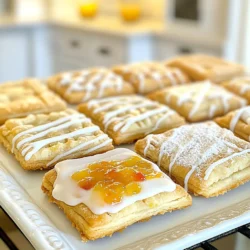 - 1 cup unsalted butter, softened - 1 cup brown sugar, packed - 2 cups all-purpose flour - 1/2 teaspoon baking powder - 1/4 teaspoon salt The main ingredients are simple but full of flavor. Unsalted butter brings richness. Brown sugar adds depth and sweetness. All-purpose flour gives structure to the cookies. Baking powder helps them rise. Salt balances the sweetness for taste. - 1/2 teaspoon vanilla extract - 1 large egg - 1/2 cup powdered sugar (for icing) - 2-3 tablespoons milk (for icing) - 1/4 teaspoon cinnamon (optional, for extra flavor) The additional ingredients make these cookies special. Vanilla extract adds warmth. The egg binds everything together. Powdered sugar and milk create a smooth icing. A touch of cinnamon gives an optional burst of flavor. This blend creates a delightful cookie. {{ingredient_image_1}} 1. Start by creaming 1 cup of softened unsalted butter with 1 cup of packed brown sugar. Use a mixer to blend until the mix is creamy and smooth. 2. Next, add 1 large egg and 1/2 teaspoon of vanilla extract to the butter mix. Beat until well combined. 3. In a separate bowl, whisk together 2 cups of all-purpose flour, 1/2 teaspoon of baking powder, 1/4 teaspoon of salt, and optional 1/4 teaspoon of cinnamon. This mix gives the cookies a warm flavor. 1. Divide the dough into two equal parts. Flatten each half into a disk and wrap in plastic wrap. Chill them in the fridge for at least 30 minutes. This step is key for shaping. 2. After chilling, roll out one disk on a floured surface to about 1/8 inch thick. This thickness is just right for cookies. 3. Use a knife or pizza cutter to cut the dough into rectangles that are about 2x3 inches. This size is perfect for a handheld treat. 1. Place half of the cookie rectangles on a lined baking sheet. 2. For fun, add your favorite jam or chocolate spread in the center of each rectangle. Don't add too much, or they might spill out while baking. 3. Top each filled rectangle with another piece of dough. Press the edges with a fork to seal them well. Poke a few holes in the top to let steam escape. 4. Repeat this with all the dough and fillings. Preheat your oven to 350°F (175°C) and bake the cookies for 15-18 minutes. Look for lightly golden edges to know they are done. To make great cookies, you must avoid overmixing the dough. Overmixing makes the cookies tough. Mix just until the dry ingredients blend in. This keeps them soft and chewy. Chilling the dough is vital, too. When you chill it for at least 30 minutes, the cookies hold their shape. This step also helps deepen the flavors. Wrap the dough in plastic wrap and pop it in the fridge. You can use different fillings to make the cookies your own. Try fruits, jams, or even chocolate spreads. Each filling adds a unique taste. Mix and match to discover your favorites. Icing is another key part. For the best icing, keep the consistency smooth. Start with powdered sugar and add milk slowly. You want it thick enough to stay on the cookies but thin enough to drizzle easily. To ensure even baking, space the cookies well on the baking sheet. Leave enough room for them to rise. This helps them bake nicely without sticking together. Know when your cookies are done by looking for a light golden edge. They may feel soft in the center but will firm up as they cool. A gentle press should leave a slight mark but not stick to your finger. Trust your senses; you’ll be a pro in no time! Pro Tips Chill the Dough: Refrigerating the dough not only makes it easier to roll out but also helps the cookies maintain their shape while baking. Seal the Edges: Make sure to press the edges firmly with a fork to prevent any filling from leaking out during baking. Customize Fillings: Feel free to experiment with different jams, chocolate spreads, or even Nutella for a fun twist on the classic flavor. Perfect Icing: Adjust the consistency of your icing by adding more or less milk; it should be thick enough to drizzle but not runny. {{image_2}} You can make these cookies even more fun by using flavored Pop Tarts. Try strawberry or s'mores for a tasty twist. The flavor of the filling changes the whole cookie. You can also add spices like nutmeg or pumpkin spice for a warm, cozy taste. Just add a pinch to the dough for a new flavor. If you need gluten-free options, swap the all-purpose flour with a gluten-free blend. Many blends work well in cookies. For a vegan version, replace the egg with a flaxseed egg or applesauce. Use vegan butter to keep the taste rich and smooth. These swaps keep the cookies tasty for everyone. You can change the filling to match the seasons. For holidays, use cranberry or eggnog-flavored filling. These flavors make great festive cookies. You can also create fun icing designs for special occasions. Use colors like red and green for Christmas or pastel shades for spring. These details make your cookies stand out. To keep your Brown Sugar Pop Tart Cookies fresh, store them in an airtight container. This will help prevent them from drying out. You can also layer the cookies with parchment paper to avoid sticking. A glass jar or a plastic container works well for this. Make sure to keep them in a cool, dry place away from sunlight. If you want to save some cookies for later, freezing is a great option. First, let the cookies cool completely. Then, place them in a single layer on a baking sheet. Freeze them for about an hour. Once frozen, transfer the cookies to a freezer bag. Squeeze out excess air, then seal. To bake frozen cookies, preheat your oven to 350°F (175°C). Bake for an extra 2-3 minutes longer than the original time. When stored properly, your cookies can last up to a week at room temperature. If you freeze them, they can last for about three months. Check for signs of spoilage like a hard texture or off smell. If you notice these signs, it's best to toss them. Enjoy your cookies while they are fresh! Yes, you can. If you don't have brown sugar, use white sugar. Cookies will be less chewy but still tasty. You could also use coconut sugar. It gives a nice caramel flavor. Just keep the same amount as in the recipe. Look for a golden edge. The center should not be too soft. A slight bounce when touched is a good sign. Let them cool on the baking sheet. This helps them firm up. You can use jam, chocolate spread, or nut butter for the filling. If you want a different crust, use pie dough. This gives a flakier texture. You can be creative with flavors! This blog post covered the essential steps to create delicious cookies. We explored the main and additional ingredients, guiding you from preparing the dough to baking. Key tips helped enhance flavor and ensure perfect texture. You learned about fun variations and how to store cookies effectively. Remember, making cookies is a simple joy. Whether you tweak flavors or try new fillings, have fun and get creative. Your kitchen is a place for sweet treats and happy moments. Enjoy every bite and share them with those you love.