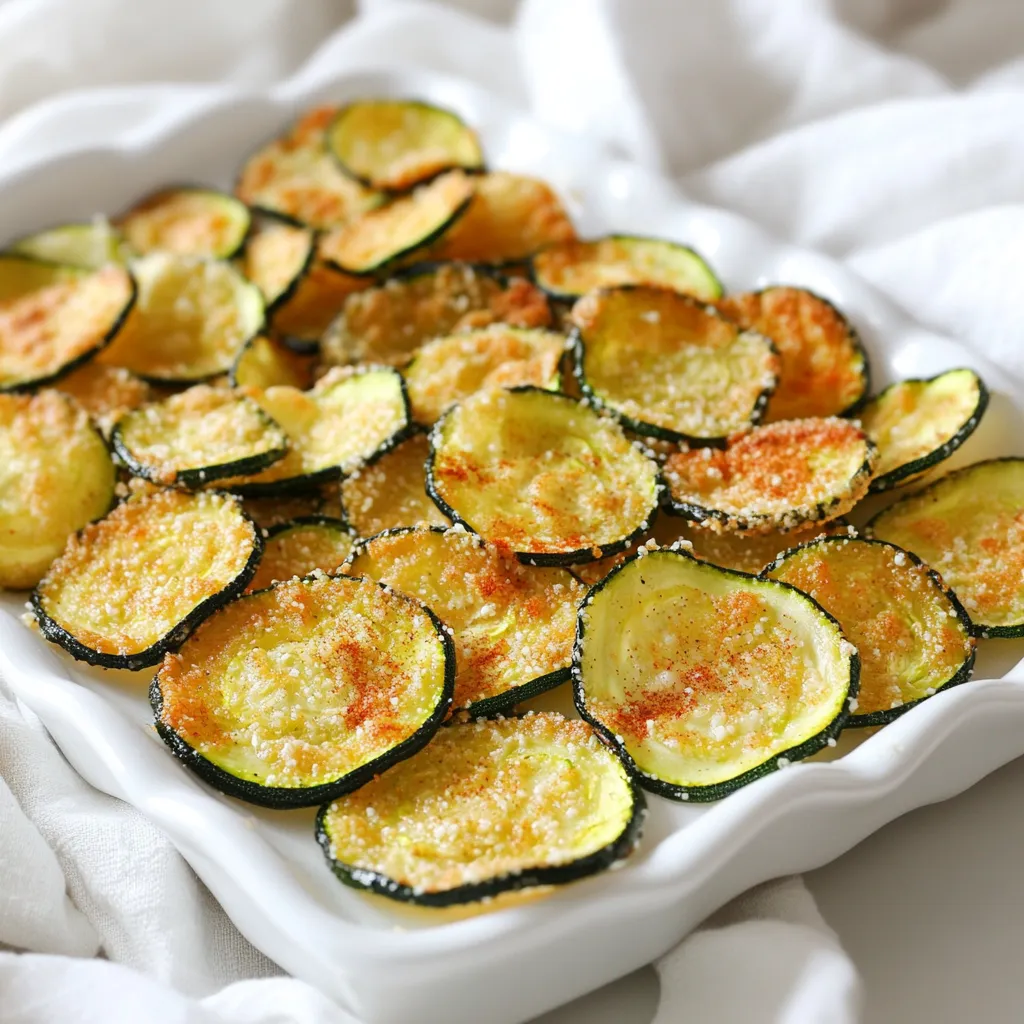 To make crispy zucchini chips in the air fryer, you need the right ingredients. Here’s what you will need: - 2 medium zucchinis, thinly sliced - 1 cup almond flour - 1/2 cup grated Parmesan cheese (or nutritional yeast for a vegan option) - 1 teaspoon garlic powder - 1 teaspoon onion powder - 1 teaspoon smoked paprika - 1/2 teaspoon salt - 1/4 teaspoon black pepper - 2 tablespoons olive oil Each ingredient plays a role in making your chips tasty and crispy. The zucchinis give the base flavor, while the almond flour and Parmesan add crunch. The seasonings, like garlic and paprika, pack a punch. Olive oil helps everything stick and crisp up nicely. You can switch out the Parmesan for nutritional yeast if you want a vegan version. This keeps the flavor strong without using dairy. Make sure to slice the zucchini thinly for the best crunch. Too thick, and they won't crisp up well. Preheating the Air Fryer Start by preheating your air fryer to 360°F (180°C). This helps the chips cook evenly and become crisp. Mixing the Coating In a bowl, mix these ingredients: - 1 cup almond flour - 1/2 cup grated Parmesan cheese (or nutritional yeast) - 1 teaspoon garlic powder - 1 teaspoon onion powder - 1 teaspoon smoked paprika - 1/2 teaspoon salt - 1/4 teaspoon black pepper Stir well until everything is combined. This mix adds great flavor and crunch. Preparing the Zucchini Take 2 medium zucchinis and slice them thinly. Use paper towels to pat the slices dry. This step is key. Removing moisture helps the chips crisp up in the air fryer. Coating the Zucchini Put the zucchini slices in a large bowl. Drizzle with 2 tablespoons of olive oil. Toss until all slices are coated. Then, dip each slice into the flour mixture. Make sure both sides are coated well. Shake off any extra coating. Arranging in Air Fryer Place the coated zucchini slices in the air fryer basket. Arrange them in a single layer without overlapping. If you have many slices, you may need to cook in batches. Cooking Time and Temperature Air fry the zucchini chips for about 12-15 minutes. Flip them halfway through cooking. Look for a golden color and crispy texture. Cooling and Serving Once done, take the chips out of the air fryer. Let them cool for a few minutes before serving. This waiting time lets them become even crispier. Suggested Dips Serve the zucchini chips with marinara sauce or a creamy avocado dip. These dips add extra flavor and make the snack even more enjoyable. To make crispy zucchini chips, you need to remove moisture. Start by slicing the zucchinis thin. Use a paper towel to pat them dry. This step is key to achieving that crunch. After drying, coat them in olive oil. Cooking time adjustments can also help. Air fry at 360°F (180°C). Cook for 12 to 15 minutes. Flip the chips halfway through for even cooking. Watch them closely to avoid burning. You can boost the flavor of your zucchini chips. Try adding more spices like cayenne for heat. Lemon zest can add a fresh twist too. Don’t shy away from experimenting with flavors. For cheese variations, Parmesan works great, but you can go vegan. Nutritional yeast will give a cheesy taste without dairy. Feel free to mix and match your favorite seasonings. It’s all about making it your own! {{image_2}} Vegan Options If you want a vegan snack, just swap the Parmesan cheese for nutritional yeast. This gives your chips a cheesy flavor without using any dairy. You can also add more spices to enhance the taste. Try adding a pinch of cayenne for a kick! Gluten-Free Substitutes Almond flour is a great option for those avoiding gluten. It gives the chips a nice crunch. If you can't find almond flour, try using coconut flour. Just remember, coconut flour absorbs moisture, so use less than almond flour. These swaps make your snack healthy and tasty. Sweet vs. Savory Versions Zucchini chips can be sweet or savory. For sweet chips, add a sprinkle of cinnamon and a bit of brown sugar to the coating mix. This gives a unique twist that kids will love. Savory versions, like the classic recipe, keep the garlic and paprika for that perfect crunch. Spicy Zucchini Chips If you enjoy heat, make spicy zucchini chips! Add more cayenne or a dash of hot sauce to the olive oil before tossing. You can also mix in chili powder to the coating. This will give your chips a bold flavor that will spice up your snack time. To keep your zucchini chips fresh, store them in an airtight container. This will help seal in the crunch. Place the container in a cool, dry spot away from sunlight. Your chips will stay good for about 3 to 4 days this way. If you want to keep them longer, consider freezing them. Just know that freezing may change their texture. When it's time to enjoy your leftover chips, you have two main choices: oven or air fryer. The air fryer is the best option for keeping them crispy. Preheat it to 350°F (175°C) and warm the chips for about 5 minutes. If you use the oven, set it to 350°F (175°C) too. Spread the chips on a baking sheet and heat for around 10 minutes, flipping them halfway. To keep your chips crispy, avoid using the microwave. The steam will make them soggy. If you follow these steps, your zucchini chips will taste fresh and crunchy, just like the first time! To make zucchini chips, start by preheating your air fryer to 360°F (180°C). Slice two medium zucchinis thinly. In a bowl, mix almond flour, grated Parmesan cheese, garlic powder, onion powder, smoked paprika, salt, and black pepper. Pat the zucchini slices dry to remove moisture. Toss them in olive oil, then coat with the flour mixture. Arrange the slices in a single layer in the air fryer. Cook for 12-15 minutes, flipping them halfway through. Enjoy your crispy chips! If your zucchini chips turn out soggy, ensure the slices are very thin. Soggy chips often happen when there’s too much moisture. Pat the slices dry with paper towels before cooking. You can also increase the cooking time slightly. This helps remove excess moisture and makes the chips crispier. Yes, you can use different seasonings to match your taste. Try adding cayenne pepper for spice or Italian herbs for a fresh flavor. Nutritional yeast can replace Parmesan for a vegan option. Experiment to find your favorite blend! Almond flour helps create a crispy coating but is not necessary. You can use regular flour, breadcrumbs, or even crushed cornflakes. Just ensure the coating adheres well to the zucchini slices for the best results. Zucchini chips are best enjoyed fresh. They last about 2-3 days in an airtight container. To keep them crispy, store in a cool, dry place away from moisture. For longer storage, consider freezing the uncooked coated zucchini slices. This blog post covered making crispy zucchini chips in an air fryer. We discussed essential ingredients, step-by-step instructions, and tips to enhance flavor. I shared how to store leftover chips and offered answers to common questions. For perfect zucchini chips, embrace your creativity. Try different seasonings, or mix flavors. Remember, home cooking is fun and rewarding. Enjoy every bite of your crispy snack!