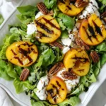 - 2 ripe peaches, halved and pitted - 1 tablespoon olive oil - 4 cups mixed greens (arugula, spinach, and lettuce) - 8 ounces burrata cheese, halved - ¼ cup candied pecans, roughly chopped - ¼ cup fresh basil leaves, torn - 2 tablespoons balsamic glaze - Salt - Pepper The key to this salad is using ripe peaches. Ripe peaches are sweet and juicy. When grilling, they will caramelize and become even more flavorful. I like to choose peaches that give slightly when I press them. This means they are ready to eat. Olive oil adds richness to the dish. It helps the peaches grill nicely. I brush my peaches with olive oil before grilling. This keeps them from sticking and adds flavor. Mixed greens provide a fresh base. I like to use a mix of arugula, spinach, and lettuce. Each green adds its own taste and texture. The combination makes the salad vibrant and exciting. Burrata cheese is creamy and rich. It pairs perfectly with the sweet peaches. When you cut into burrata, it spills out, making the salad even more delightful. Candied pecans add a crunchy texture. Their sweetness contrasts with the savory elements. Fresh basil leaves bring a fragrant touch. They brighten the salad and enhance the flavors. Balsamic glaze is the finishing touch. It adds a sweet and tangy flavor. Drizzling it over the salad ties everything together. Season your dish with salt and pepper. These simple spices bring out all the flavors. Taste your salad before serving, and adjust as needed. {{ingredient_image_1}} First, preheat your grill or grill pan over medium heat. This step is key for getting those nice grill marks. While the grill heats, take two ripe peaches. Cut each peach in half and remove the pit. Set them aside for grilling. Now, brush the peach halves with one tablespoon of olive oil. Sprinkle a little salt and pepper on top for flavor. Place the peaches cut-side down on the grill. Grill for about four to five minutes. You want to see those lovely grill marks and feel them soften. Flip the peaches and grill for another two to three minutes. Once done, remove them and let them cool for a bit. In a large salad bowl, lay down four cups of mixed greens as your base. This can be a mix of arugula, spinach, and lettuce. Next, take the grilled peaches and cut them into quarters. Arrange these sweet pieces on top of the greens. Now, carefully add the eight ounces of burrata cheese, halved, right on top. For extra crunch and flavor, sprinkle a quarter cup of chopped candied pecans and a quarter cup of torn fresh basil leaves. Finally, drizzle two tablespoons of balsamic glaze over everything. This adds a sweet touch that complements the peaches perfectly. Serve your salad right away for the best taste and freshness! To make this salad shine, choose ripe peaches. Look for peaches with a slight give when you press them gently. Their color should be vibrant, with a mix of yellow and a hint of red. The best varieties for grilling are Freestone peaches. They release from the pit easily and have great flavor. Choose a high-quality burrata cheese for the best taste. Look for burrata that feels fresh and soft. It should have a smooth outer shell and a creamy center. If possible, buy it from a local cheese shop or a farmer's market. Fresh burrata adds a rich, creamy texture to the salad. Grill the peaches at medium heat for perfect results. This temperature helps them cook evenly without burning. Avoid overcooking; grill for about 4-5 minutes on one side. Look for nice grill marks before turning them. They should be slightly soft but still hold their shape. This way, you get great flavor and texture in your salad. Pro Tips Choose the Right Peaches: Use ripe peaches that yield slightly to pressure for the best flavor and sweetness. Grill at the Right Temperature: Ensure your grill is preheated to medium heat to achieve perfect grill marks without burning. Customize Your Greens: Feel free to mix in other greens like kale or romaine for added texture and flavor variety. Balsamic Glaze Alternatives: If you don't have balsamic glaze, you can reduce balsamic vinegar over low heat to create your own glaze. {{image_2}} You can switch up the greens in your salad. Here are some great options: - Spinach - Arugula - Kale Spinach is soft and mild. It adds a nice texture. Arugula brings a peppery flavor. It enhances the salad's taste. Kale offers a hearty crunch and tons of nutrients. It can add a different feel to your dish. If you can't find burrata, try these cheeses: - Mozzarella - Feta cheese Mozzarella is creamy and mild. It melts beautifully and works well in salads. Feta cheese is salty and crumbly. It adds a punch of flavor. Both are great choices that keep the salad fresh and tasty. The dressing can change the whole dish. Consider these: - Honey vinaigrette - Citrus dressing Honey vinaigrette is sweet and tangy. It pairs well with the grilled peaches. Citrus dressing offers brightness and zest. It lifts all the flavors in the salad. Each dressing brings its own twist to this vibrant dish. To keep your grilled peach burrata salad fresh, store it in an airtight container. Use a container that fits tightly. This helps avoid air exposure. Keep the salad in the fridge. It should stay good for up to two days. If you add the balsamic glaze, keep that separate. This helps the salad maintain its crispness. You can reheat grilled peaches, but be gentle. Use a microwave or a pan on low heat. If you use the microwave, heat them for just 10-15 seconds. Check often to avoid mushiness. If you use a pan, warm them for a minute on low. This way, you keep their sweet flavor and soft texture. You can prepare parts of the salad in advance. Wash and dry the greens a day ahead. Store them in a sealed bag with a paper towel. This keeps them crisp. You can also grill the peaches a few hours before serving. Let them cool and store them in the fridge. Just remember to add the burrata and dressing right before serving. This keeps everything fresh and tasty. You can use canned or frozen peaches, but fresh is best. Fresh peaches taste sweeter and have a better texture. Canned peaches often lack crunch and can be too soft. Frozen peaches may lose some flavor during freezing. Fresh peaches give your salad that perfect bite and taste. If you use canned or frozen, drain and pat them dry to reduce excess moisture. To make this salad vegan, swap the burrata for a plant-based cheese. Look for vegan mozzarella or cashew cheese. For the dressing, you can use a simple mix of olive oil and lemon juice. This will keep the salad light and fresh. You can also add a touch of maple syrup for sweetness. These changes keep the flavors vibrant and enjoyable. This salad pairs well with light dishes and drinks. Try serving it with grilled chicken or fish for a full meal. A glass of chilled white wine complements the sweetness of the peaches. If you want something non-alcoholic, sparkling water with mint is refreshing. You can also add a side of crusty bread to soak up the balsamic glaze. This blog post covered making a delicious Grilled Peach Burrata Salad. You learned about the main ingredients like ripe peaches and burrata cheese. I shared tips on grilling and selecting the best peaches. You can also customize your salad with various greens and dressings. In closing, this salad is fresh, easy, and fun to make. Enjoy experimenting with flavors and sharing this dish at your next gathering. Your taste buds will thank you!