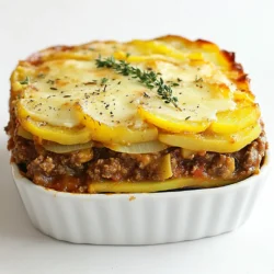 To make a delightful Greek moussaka, gather these key ingredients: - 2 medium eggplants, sliced into 1/2 inch rounds - 2 large potatoes, peeled and sliced into 1/4 inch rounds - 1 lb ground beef or lamb - 1 medium onion, finely chopped - 3 garlic cloves, minced - 1 can (14 oz) crushed tomatoes - 2 tablespoons tomato paste - 1 teaspoon dried oregano - 1 teaspoon ground cinnamon - 1/2 teaspoon nutmeg - 1/4 cup olive oil - Salt and pepper to taste - 2 cups béchamel sauce - 1/2 cup grated Parmesan cheese These ingredients create layers of flavor and texture in your moussaka. The eggplant and potatoes serve as a hearty base. The ground meat adds richness. The spices enhance the dish and provide warmth. You can adjust the recipe to your taste with these optional ingredients: - Fresh herbs like parsley or mint for garnish - A pinch of chili flakes for heat - A splash of red wine in the meat sauce - Different cheeses like feta or mozzarella These options allow you to personalize your moussaka. Feel free to experiment with flavors that you enjoy. To make moussaka, you'll need a few essential tools: - A sharp knife for slicing vegetables - A cutting board for prep work - A skillet for cooking the meat and eggplants - A saucepan for making béchamel sauce - A large baking dish for layering the moussaka - Measuring cups and spoons for accuracy Having the right tools makes the cooking process smoother. It helps ensure that your moussaka turns out perfectly every time. {{ingredient_image_1}} Start with the eggplants. Slice them into 1/2 inch rounds. Lay the slices on paper towels. Sprinkle salt on them and let them sit for 30 minutes. This draws out moisture and bitterness. After 30 minutes, rinse the eggplants and pat them dry. This step makes them tasty and less soggy. While you're at it, preheat your oven to 375°F (190°C) for later. Next, grab your potatoes. Peel them and slice them into 1/4 inch rounds. Boil the slices in salted water for about 5 minutes. This makes them tender but not mushy. Drain the potatoes and set them aside. Now, heat 1/4 cup of olive oil in a skillet over medium heat. Fry the eggplant slices in batches. Cook each side for about 3-4 minutes until they turn golden brown. Drain them on paper towels to soak up any extra oil. For the meat sauce, use the same skillet. If needed, add a little olive oil. Sauté the chopped onion and minced garlic until they soften. Add 1 lb of ground beef or lamb. Cook until the meat is browned. Stir in 1 can of crushed tomatoes and 2 tablespoons of tomato paste. Add 1 teaspoon of dried oregano, 1 teaspoon of ground cinnamon, and 1/2 teaspoon of nutmeg. Season with salt and pepper. Let this sauce simmer for about 15 minutes. It should thicken nicely. Now, let’s make the béchamel sauce. In a saucepan, melt 1/4 cup of butter over medium heat. Add 1/4 cup of flour and whisk for 1-2 minutes. This helps create a roux. Gradually add 2 cups of milk while whisking. Keep whisking until the sauce thickens. Season with salt, pepper, and a pinch of nutmeg. Remove from heat and let it cool slightly. Stir in one egg yolk before using the sauce. It’s time to put everything together. Grease a baking dish to prevent sticking. Start with a layer of half the potato slices. Then, add half the eggplant slices on top. Spread half of the meat sauce over this layer. Next, add the remaining potato and eggplant slices. Finish with the rest of the meat sauce. Spread the béchamel sauce evenly over the top. Sprinkle with 1/2 cup of grated Parmesan cheese for that golden crust. Now, place the assembled moussaka in the oven. Bake for about 45-50 minutes, or until the top is golden and bubbly. The aroma will fill your kitchen! After baking, let it cool for at least 20 minutes before slicing. This helps the moussaka hold its shape when served. Enjoy the beauty of your hard work! To create great layers in your moussaka, remember these steps: - Use a deep baking dish. This helps keep layers defined. - Start with half the potatoes on the bottom. This adds a sturdy base. - Layer half the eggplant next. Make sure they overlap slightly. - Add half the meat sauce over the eggplant. - Repeat the layers with the remaining ingredients. - Top with béchamel sauce. Spread it evenly for a nice finish. This method gives you beautiful, defined layers when you slice. Eggplants can taste bitter if not prepared correctly. Here’s how to avoid that: - Slice the eggplant into rounds. Aim for about 1/2 inch thick. - Sprinkle salt on the slices. Let them sit for 30 minutes. This draws out moisture. - Rinse the slices well after 30 minutes. Pat them dry with paper towels. - Cook them in hot oil until golden brown. This enhances their flavor. These steps will give you sweet, tender eggplant in your dish. Making a smooth béchamel sauce is key to moussaka. Here’s what to do: - Melt butter in a saucepan over medium heat. - Add flour and whisk for 1-2 minutes. This creates a roux. - Gradually add milk while whisking. This keeps the sauce smooth. - Cook until it thickens. Stir constantly to prevent lumps. - Season with salt, pepper, and a pinch of nutmeg. - Remove from heat and let cool slightly. Stir in an egg yolk. This method ensures a creamy, rich sauce that tops your moussaka perfectly. Pro Tips Salting Eggplants: Salting the eggplant before cooking helps to remove excess moisture and bitterness, resulting in a better texture and flavor. <strong.Layering for Flavor: Layering the ingredients strategically allows the flavors to meld beautifully. Make sure to alternate layers of potatoes, eggplants, and meat sauce for a balanced bite. Resting Time: Allow the moussaka to rest after baking. This helps it set and makes slicing easier, ensuring it holds its shape when served. Customize Your Meat: Feel free to substitute ground beef with ground lamb for a more traditional Greek flavor, or even use a mix of both for a richer taste. {{image_2}} You can make a tasty vegetarian moussaka. Replace the meat with lentils or mushrooms. Use a mix of vegetables like zucchini, bell peppers, or spinach. The key is to keep the layers. You can still use potatoes and eggplants for that classic texture. Remember to spice it up with herbs like oregano and thyme. This will give it depth and flavor. For a gluten-free moussaka, swap out regular flour. Use cornstarch or almond flour to make the béchamel sauce. You can also use gluten-free breadcrumbs on top if you want a crunchy finish. Make sure to check all your ingredients. Some sauces and seasonings may hide gluten. This way, everyone can enjoy this dish. You can try other meats in moussaka too. Ground turkey or chicken works well for a lighter option. You can also use a mix of meats for richer flavor. If you want to go bold, try using spicy sausage instead of beef or lamb. This adds a kick to your dish. Adjust your spices to match the meat you choose. This keeps each bite exciting. To store leftover moussaka, let it cool to room temperature. Then, transfer it to an airtight container. You can keep it in the fridge for up to four days. If you have a lot left, consider portioning it into smaller containers for easy meals later. Freezing moussaka is a great way to save it for later. First, cool the moussaka completely. Next, wrap it tightly in plastic wrap or aluminum foil. Place it in a freezer-safe container or a heavy-duty freezer bag. It can last in the freezer for up to three months. Remember to label it with the date! When it's time to enjoy your moussaka again, you can reheat it in the oven or the microwave. For the oven, preheat it to 350°F (175°C). Place the moussaka in an oven-safe dish. Cover it with foil to keep it moist. Bake for about 25 minutes or until hot. For the microwave, heat it in short bursts to avoid overcooking. Enjoy your delicious moussaka! Moussaka comes from Greece. It is a famous dish in Greek cuisine. Many say it traces back to the Middle East. The dish has many layers and flavors. It often features eggplant, meat, and béchamel sauce. Each country has its own version. The Greek style is the most popular. Yes, you can make Moussaka ahead of time. Prepare it a day before and chill it. This allows the flavors to blend well. When ready to serve, just bake it. The dish holds up well in the fridge. Just cover it with foil to keep it fresh. Moussaka pairs well with many sides. A simple Greek salad is a great choice. You can also serve it with crusty bread. A side of roasted vegetables adds color to the meal. Light yogurt can cool the dish's rich flavors. To spice up your Moussaka, add chili flakes. Mix them into the meat sauce for a kick. You can also use spicy ground meat. Another option is to serve it with hot sauce. Adjust the heat to match your taste. Common mistakes include skipping the eggplant salting. This step helps remove bitterness. Not cooking the meat sauce long enough can be an issue too. It should thicken well for great flavor. Lastly, don't rush the cooling step. Letting it cool helps it hold shape. Moussaka is a delicious dish with rich layers and flavors. We discussed key ingredients, from potatoes to béchamel, including ways to customize your moussaka. I shared step-by-step instructions to guide you in cooking this meal perfectly. Remember the tips for layered perfection and keeping eggplants tasty. Plus, we explored variations like vegetarian options. Make moussaka your own, and enjoy the warm, hearty flavors. Happy cooking!