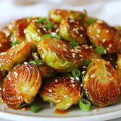 To make Honey Sriracha Brussels Sprouts, you need a few simple items. Here’s what you will need: - 1 lb Brussels sprouts, trimmed and halved - 2 tablespoons olive oil - 3 tablespoons honey - 2 tablespoons sriracha sauce - 1 teaspoon garlic powder - 1 teaspoon salt - 1/2 teaspoon black pepper - 1 tablespoon sesame seeds (optional) - 2 green onions, sliced (for garnish) These ingredients create a balance of sweet and spicy flavors. The honey adds a nice sweetness, while the sriracha gives it a kick. The garlic powder adds depth, and the sesame seeds provide a lovely crunch. Make sure your Brussels sprouts are fresh and firm for the best taste. {{ingredient_image_1}} First, set your oven to 425°F (220°C). This step is key for crisping the Brussels sprouts. While the oven heats up, line a baking sheet with parchment paper. This makes cleanup easy later. In a large bowl, mix olive oil, honey, sriracha, garlic powder, salt, and black pepper. Whisk these ingredients together until the mixture is smooth. This glaze packs a punch with sweet and spicy flavors. Add the halved Brussels sprouts to your glaze. Toss them well, ensuring every sprout is covered. This coating gives the sprouts their tasty flavor and helps them caramelize in the oven. Spread the coated Brussels sprouts on the baking sheet. Make sure they are in a single layer. This space allows them to roast evenly. Place the sheet in the oven and roast for 20-25 minutes. Stir them halfway through for even cooking. You want them golden brown and crispy. Once roasted, take the Brussels sprouts out of the oven. If you like, sprinkle sesame seeds over them for extra crunch. Garnish with sliced green onions before serving. This adds a fresh bite and makes the dish look great. When picking Brussels sprouts, look for bright green ones. They should feel firm and heavy. Avoid sprouts that are yellow or have brown spots. Fresh sprouts have tight, compact leaves. Choose smaller sprouts for a sweeter taste. Roasting Brussels sprouts is all about space. Lay them out in one layer on the baking sheet. This helps them cook evenly. Stir halfway through to avoid burning. You want them golden brown and crispy. Keep an eye on them in the last few minutes. To change the heat in your dish, play with the sriracha. Add less for a milder taste. You can also mix in other hot sauces or spices. For a sweeter dish, add more honey. Taste the glaze before coating the sprouts. This way, you get it just right. Pro Tips Choose Fresh Brussels Sprouts: Look for firm, bright green Brussels sprouts with no yellowing or blemishes for the best flavor and texture. Adjust the Spice Level: If you prefer a milder dish, reduce the amount of sriracha or mix it with a little more honey to balance the heat. Even Roasting: Ensure the Brussels sprouts are spread out on the baking sheet without overcrowding to achieve that crispy texture. Experiment with Toppings: Feel free to add other toppings like crushed nuts or a sprinkle of Parmesan cheese after roasting for added flavor and crunch. {{image_2}} You can switch honey for other sweeteners. Maple syrup adds a lovely flavor. Agave nectar works well too. Each sweetener brings a new taste. Adjust the amount to your liking. Start with the same amount as honey. Taste the glaze and tweak if needed. This way, you can enjoy different flavors each time. Brussels sprouts are great, but you can add more veggies. Try carrots, cauliflower, or broccoli. Cut them into similar sizes for even cooking. Toss them with the same glaze. Roast them together for a colorful dish. Mixing veggies adds texture and taste. You can be creative and use what you have at home. To make this dish vegan, skip the honey. Use maple syrup or agave instead. Both options keep the sweet taste. Check that your sriracha is vegan too. Some brands add ingredients that aren't plant-based. By making these swaps, everyone can enjoy this dish. It stays tasty and fits a vegan diet well. After enjoying your Honey Sriracha Brussels sprouts, store any leftovers in an airtight container. Keep them in the fridge for up to 3 days. Make sure to let them cool to room temperature before sealing. This helps keep them fresh and tasty. To reheat, preheat your oven to 350°F (175°C). Spread the Brussels sprouts on a baking sheet. Heat for about 10-15 minutes or until warm. This method helps keep them crispy. You can also use a microwave, but they may turn soft. Heat them in 30-second bursts until warm. If you want to save Brussels sprouts for longer, freezing is an option. Place them in a single layer on a baking sheet and freeze for 1-2 hours. Once frozen, transfer them to a freezer-safe bag. They can stay frozen for up to 3 months. When ready to eat, thaw in the fridge overnight and reheat as needed. Yes, you can use frozen Brussels sprouts. They work well in this recipe. However, frozen sprouts may not get as crispy. Thaw them first and dry them well. This helps the glaze stick better. To add more heat, increase the sriracha sauce. You can also add red pepper flakes. Mixing in fresh chili peppers gives a nice kick too. Just remember to taste as you go! These Brussels sprouts pair well with grilled chicken or steak. They also taste great with rice or quinoa. For a vegetarian meal, serve them with tofu or a hearty grain salad. To make more, simply double the ingredients. Use two baking sheets and spread the sprouts out well. This way, they roast evenly and get crispy. Keep an eye on the roasting time; it may change slightly. This blog post provided a simple guide to making Honey Sriracha Brussels sprouts. You learned how to gather the right ingredients, prepare them, and roast them to perfection. I shared tips for fresh sprouts and ways to enhance the dish. You can even try fun variations and store leftovers easily. In conclusion, these roasted Brussels sprouts can bring joy to your meals. I hope you enjoy making and sharing this recipe!