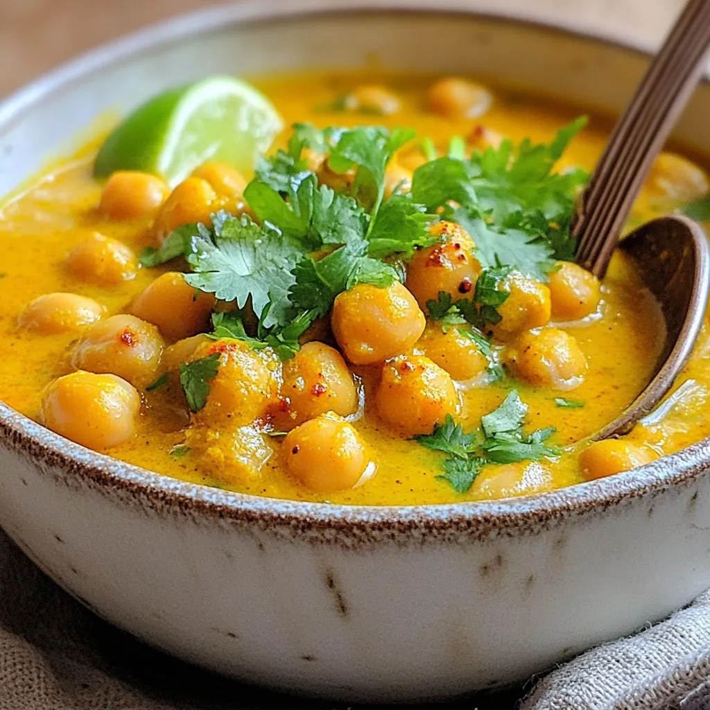 To make Masala Spiced Chickpea Stew, you need a few key ingredients. Each one adds flavor and nutrition to the dish. Here’s what you will need: - 2 cans (15 oz each) chickpeas, drained and rinsed - 1 medium onion, finely chopped - 3 cloves garlic, minced - 1-inch piece of ginger, grated - 1 large tomato, diced - 1 can (14 oz) coconut milk - 2 tablespoons olive oil - 2 teaspoons garam masala - 1 teaspoon cumin seeds - 1 teaspoon turmeric powder - 1/2 teaspoon chili powder (adjust to taste) - Salt to taste - Fresh cilantro, chopped for garnish - Juice of 1 lime Each ingredient plays an important role. Chickpeas provide protein and fiber. The onion, garlic, and ginger add depth and warmth. Tomatoes bring acidity and sweetness. Coconut milk gives creaminess, while spices like garam masala and cumin create the authentic masala flavor. You can also garnish with fresh cilantro and lime juice. This adds color and brightness. You will love how these simple ingredients combine to make a hearty and healthy meal! {{ingredient_image_1}} First, heat olive oil in a large pot over medium heat. Add cumin seeds. Let them sizzle for about 30 seconds. This step wakes up their flavor. Next, add the chopped onion. Sauté it until soft and translucent, which takes about 5-7 minutes. It should smell good! Now, stir in minced garlic and grated ginger. Cook for 1-2 minutes until you can smell their warmth. Then, add the diced tomato, turmeric powder, chili powder, and salt. Cook this mixture for about 5 minutes. Stir it occasionally until the tomatoes break down. This forms the sauce base. Finally, mix in the garam masala. Cook for another minute to enhance the flavor. Now, pour in the coconut milk. Stir gently to combine. Bring this mixture to a gentle simmer. It should bubble softly, not boil. Next, add your drained and rinsed chickpeas. Stir them well into the sauce. Let the stew simmer for 15-20 minutes. This allows the flavors to meld together. Taste to see if it needs more salt or spice. After simmering, remove the pot from heat. Squeeze in the juice of one lime. This adds brightness to the dish. Before serving, garnish the stew with fresh cilantro. It adds color and a fresh taste. Enjoy your Masala Spiced Chickpea Stew warm! Adjusting spice levels To get the right taste, start with a small amount of chili powder. You can add more if you like heat. Remember, you can always add spice but can't take it away. If it gets too spicy, add more coconut milk to cool it down. Enhancing with herbs Fresh herbs make a big difference. I love adding cilantro for a burst of flavor. You can also use fresh parsley or mint if you prefer. Just chop them up and sprinkle them on top before serving. This adds freshness and color to your stew. Sautéing vs. simmering Sautéing the onions and spices first builds a great base. It brings out their flavors. After that, simmer the stew. This slow cooking lets all the flavors blend well. It also makes the chickpeas tender and tasty. Using fresh vs. canned ingredients Canned chickpeas are great for quick meals. They save time and are easy to use. However, if you have dried chickpeas, soak them overnight for a richer flavor. Fresh tomatoes can also add a nice touch. They bring natural sweetness to the stew. Use what you have to make this dish your own! Pro Tips Adjusting Spice Levels: Modify the amount of chili powder to suit your spice tolerance. Start with less and add more if desired. Fresh Herbs: For a brighter flavor, add fresh herbs like cilantro or parsley right before serving to maintain their vibrant taste. Make It Ahead: This stew tastes even better the next day! Prepare it in advance for a quick and flavorful meal. Serving Suggestions: Serve the stew over rice or with warm naan for a complete meal that satisfies. {{image_2}} You can switch chickpeas for other beans. Black beans or kidney beans work well. These beans add a unique flavor. They also change the stew's texture. For those who follow a vegan diet, this stew is already vegan. You can replace coconut milk with almond milk for a lighter version. This keeps the dish creamy without dairy. If you need a gluten-free option, this recipe is naturally gluten-free. Just ensure that your spices are gluten-free. Adding vegetables gives this stew more depth. Try adding spinach, carrots, or bell peppers. These veggies add color and nutrition to your meal. You can mix them in during the simmering stage. This helps them stay crisp and fresh. Different spice blends can also change the stew’s taste. Try adding curry powder or smoked paprika for a twist. Adjust the chili powder for more heat if you like. This lets you customize the stew to match your flavor preferences. To store leftovers, let the stew cool to room temperature. Transfer it to an airtight container. This will keep the stew fresh. Place it in the fridge right away. Your stew will last for about 3 to 4 days. Reheat it on the stove or in the microwave. Add a splash of water or coconut milk to keep it moist. You can freeze this stew too. Allow it to cool completely before freezing. Use a freezer-safe bag or container. Portion it out for quick meals later. The stew can stay frozen for up to 3 months. When you are ready to eat, thaw it overnight in the fridge. Reheat it gently on the stove until hot, adding a bit of water or coconut milk if needed. Can I use dried chickpeas instead of canned? Yes, you can use dried chickpeas. Start by soaking them overnight. Cook them until soft before adding to the stew. This may take 1 to 2 hours. How can I make this stew spicier? To make it spicier, add more chili powder. You can also add sliced jalapeños or red pepper flakes. Taste as you go to find your perfect heat level. What are the best serving suggestions? Serve the stew with rice or warm naan. A side salad can add freshness. You can also top it with yogurt or avocado for creaminess. Enjoy it hot with fresh cilantro on top! This guide walked you through making Masala Spiced Chickpea Stew. You learned about essential ingredients, step-by-step prep, and tips for perfecting flavor. Variations let you customize the dish, while storage tips help keep leftovers fresh. Use what you learned to enjoy this hearty meal again and again. Cooking should be fun and rewarding, so experiment and find your favorite twist on this classic stew.