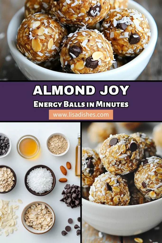 Discover the ultimate Almond Joy energy balls recipe that's a game-changer for healthy snack recipes! These no-bake energy balls are packed with flavor and nutrition, featuring coconut chocolate energy bites made from almond butter, rolled oats, and dark chocolate chips. Perfect as on-the-go snacks, these almond butter energy balls are easy to make and deliciously satisfying. Try it out today and enjoy a guilt-free treat! #HealthySnacks #NoBakeRecipes #EnergyBites #AlmondJoy