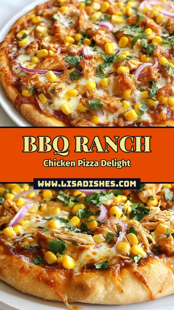 Craving something delicious and quick? Try this BBQ Ranch Chicken Pizza! This easy pizza recipe combines shredded chicken, BBQ sauce, and ranch dressing for a mouthwatering twist on a classic. Perfect for a homemade BBQ pizza night or as a quick dinner idea, it's ready in just 30 minutes. Your family will love it! Save this BBQ chicken pizza recipe for your next meal. #BBQPizza #RanchPizza #EasyDinnerIdeas #QuickPizzaRecipes