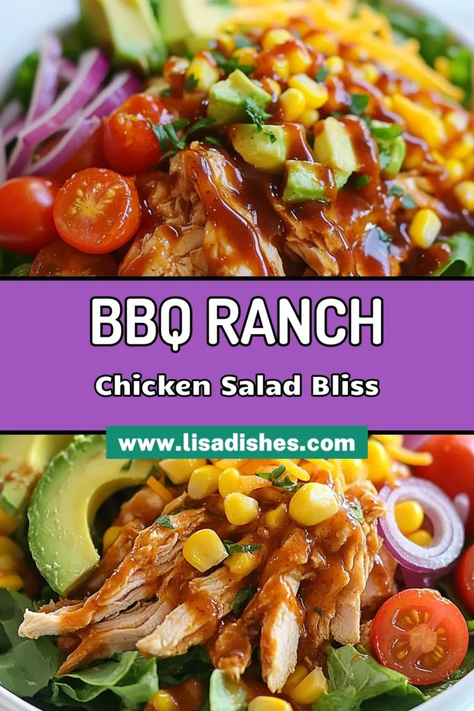 Looking for a refreshing twist on your go-to BBQ chicken salad? Try this easy BBQ ranch chicken salad with mixed greens! This ranch chicken salad recipe features shredded chicken, fresh veggies, and a delicious blend of BBQ sauce and ranch dressing. Perfect for lunch or dinner, this mixed greens salad with BBQ is a crowd-pleaser. Get the recipe now and elevate your salad game! #BBQChickenSalad #RanchChickenSalad #MixedGreensSalad #EasySalad