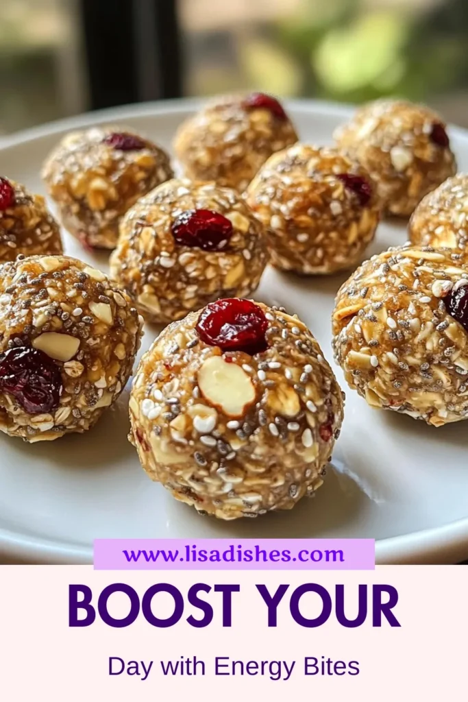 Looking for a delicious and nutritious snack? Try these Cranberry Almond Energy Bites! This no-bake energy bites recipe combines rolled oats, almond butter, and chia seeds for a healthy treat. Perfect for on-the-go, these energy bites with chia seeds are packed with flavor and energy. Whip up a batch today and enjoy a sweet yet healthy snack! Save this recipe for later! #CranberryAlmondEnergyBites #HealthySnackRecipes #NoBakeEnergyBites #AlmondButterSnackBalls