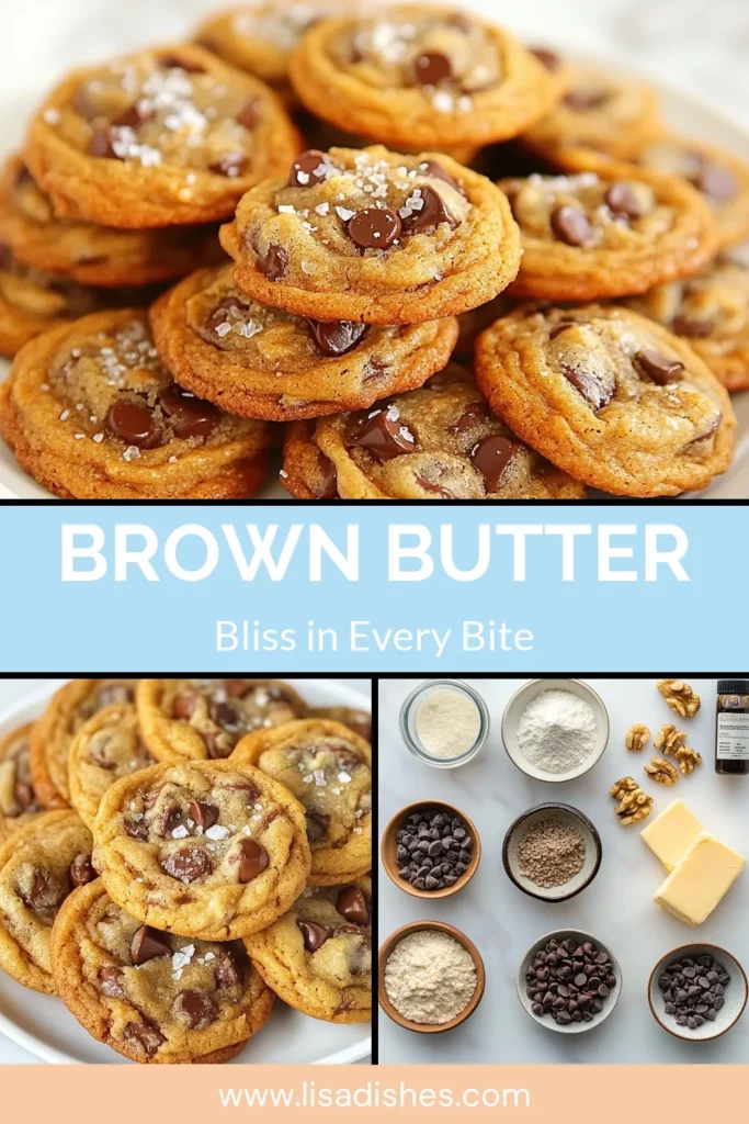 Indulge in the ultimate dessert with these brown butter chocolate chip cookies! This best chocolate chip cookie recipe delivers chewy chocolate chip cookies that are rich and flavorful. Loaded with semi-sweet chocolate chips and optional walnuts, these homemade chocolate chip cookies are a must-try. Perfect for baking lovers! Save this recipe and impress your family and friends today! #BrownButterCookies #ChocolateChipCookies #Baking #HomemadeCookies