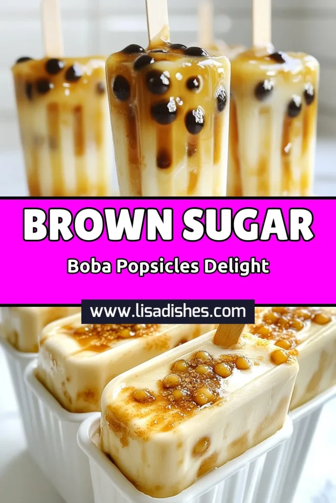 Beat the heat with these delicious brown sugar boba popsicles! This milk tea popsicles recipe combines creamy milk, brewed black tea, and chewy tapioca pearls for a refreshing dessert. Perfect for summer, these homemade boba ice pops are easy to make and packed with flavor. Impress your friends with this tapioca pearls dessert that everyone will love. Try this refreshing popsicle recipe today! #BrownSugarBoba #MilkTeaPopsicles #HomemadeBoba #PopsicleRecipes
