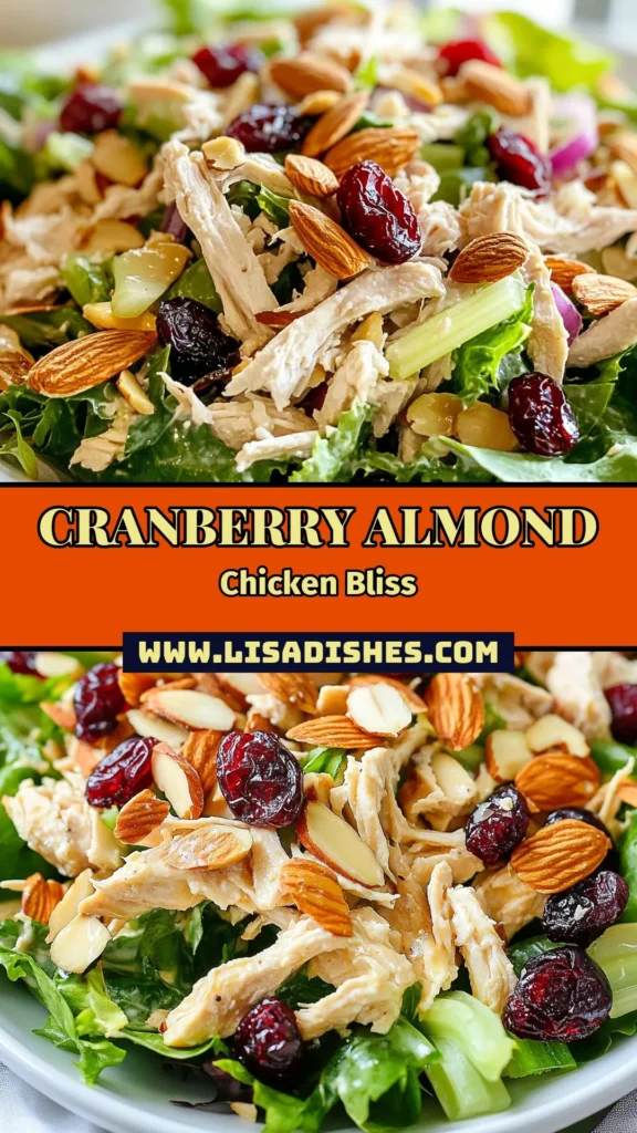 Discover a deliciously healthy twist with our Cranberry Almond Chicken Salad! This easy chicken salad with cranberries features tender shredded chicken, crunchy almonds, and a creamy Greek yogurt dressing, making it a perfect choice for quick lunches or light dinners. Try this healthy chicken salad recipe and enjoy the delightful mix of flavors. Save this recipe for later and impress your friends! #CranberryAlmondChickenSalad #HealthyRecipes #EasyChickenSalad #LunchIdeas