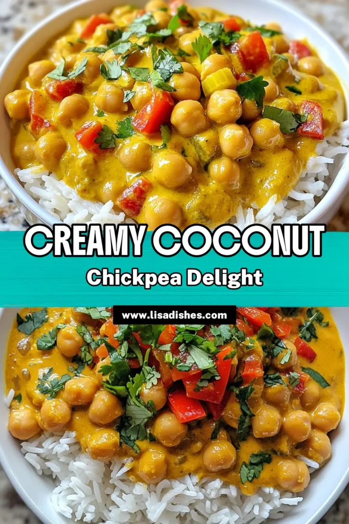 Discover the deliciousness of Creamy Coconut Chickpea Curry! This easy chickpea curry is not only a vegan coconut curry recipe but also packed with flavors and healthy ingredients. Made with coconut milk, chickpeas, and spices, it’s a perfect gluten-free curry recipe for any meal. Enjoy it over rice or quinoa and impress your friends and family. Save this recipe for a quick weeknight dinner! #VeganRecipes #HealthyEating #CurryLovers #GlutenFreeRecipes