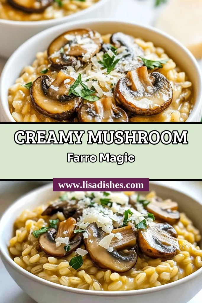 Indulge in the rich flavors of this Creamy Mushroom Farro Risotto, a delightful twist on your favorite vegetarian mushroom risotto. This easy risotto with farro is the perfect comfort food dish. Whether you're an experienced cook or just starting, this farro risotto recipe is simple to follow and absolutely delicious. Don't miss out on this Mushroom Parmesan Risotto that is sure to impress! Save this recipe for your next meal! #CreamyMushroomRisotto #VegetarianMushroomRisotto #FarroRisottoRecipe #EasyRisottoWithFarro
