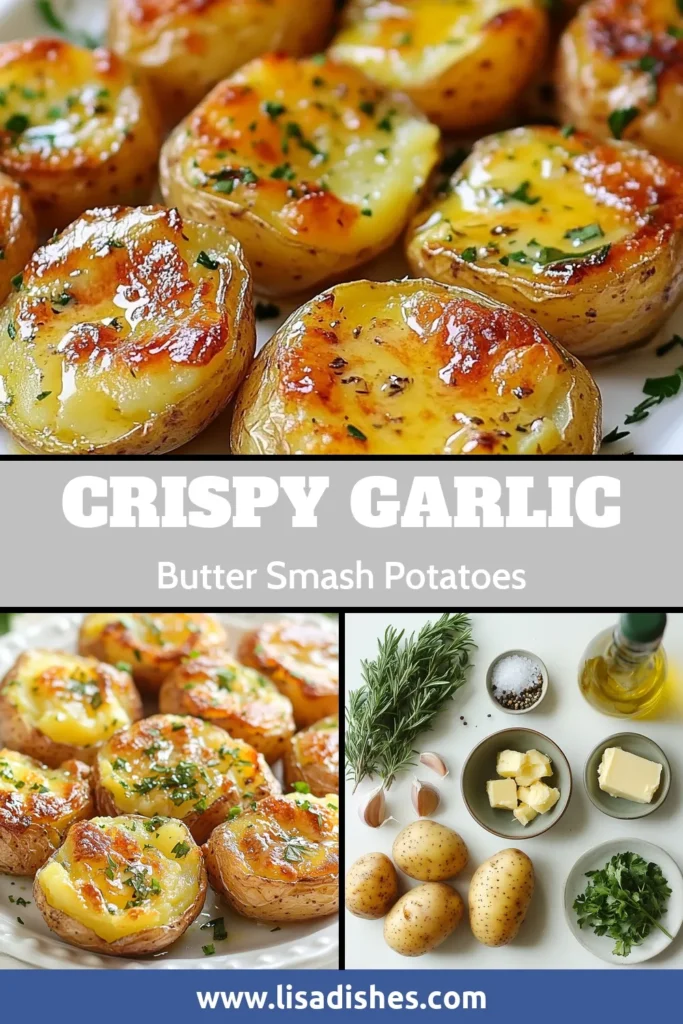 Elevate your dinner with these delicious smashed garlic butter potatoes! This roasted baby potatoes recipe combines the rich flavors of garlic butter and fresh herbs, making it the perfect easy potato side dish. Enjoy crispy smashed potatoes that are golden-brown and bursting with flavor. Try this irresistible recipe tonight and impress your family and friends! Don't forget to save for later! #SmashedGarlicButterPotatoes #GarlicButterPotatoes #EasyPotatoSideDish #CrispySmashedPotatoes