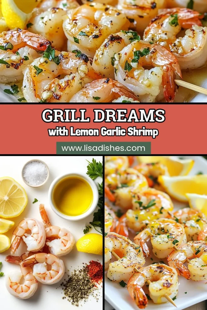 Discover a delicious way to enjoy lemon garlic shrimp skewers with this easy shrimp marinade! Perfect for grilling, this grilled shrimp recipe highlights the vibrant flavors of lemon and garlic. Just follow this simple shrimp skewers recipe for a quick and tasty meal. Ideal for summer BBQs or weeknight dinners, these lemon shrimp grill recipes are sure to impress. Save this recipe now and get grilling! #ShrimpSkewers #GrilledShrimp #LemonGarlic #EasyRecipes