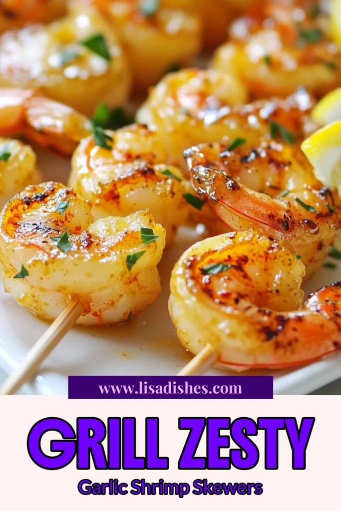 Discover the deliciousness of Lemon Garlic Shrimp Skewers! This easy grilled shrimp recipe features a tangy shrimp marinade with fresh lemon juice, garlic, and smoked paprika, making it a perfect choice for healthy seafood recipes. Perfect for summer grilling, these easy shrimp skewers are sure to impress your guests. Ready to elevate your BBQ? Try this recipe today! #ShrimpSkewers #GrilledShrimpRecipe #SeafoodLovers #HealthyEating