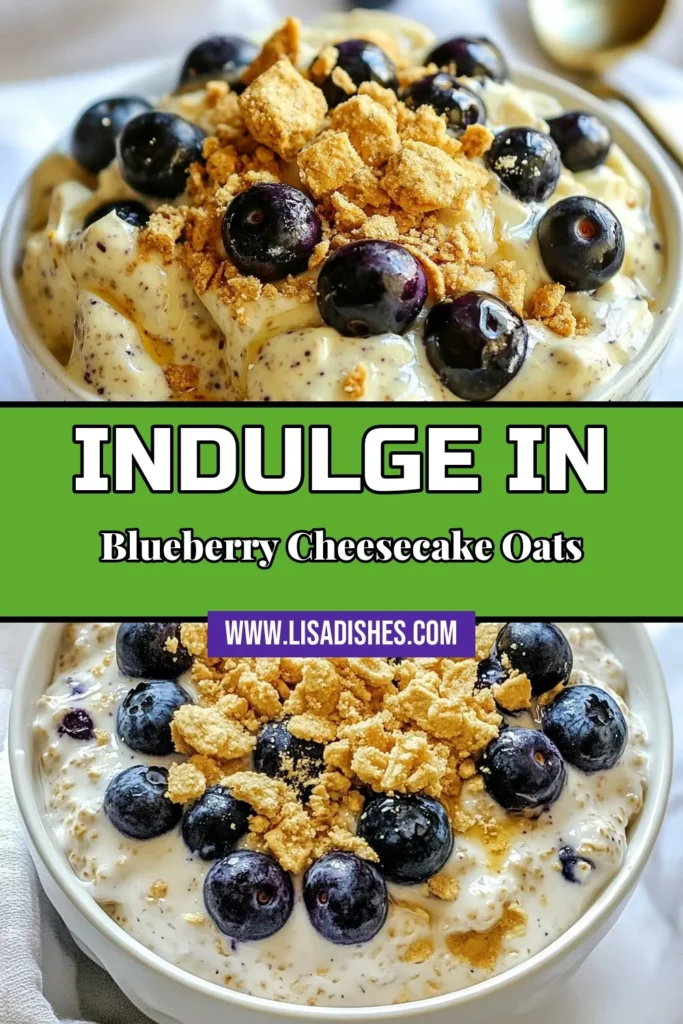 Start your day right with these delicious blueberry cheesecake overnight oats! This easy oatmeal recipe combines rolled oats, creamy Greek yogurt, and luscious blueberries for a healthy breakfast idea that you can prepare in minutes. Perfect for busy mornings, this make-ahead breakfast will satisfy your cravings and keep you energized. Try this blueberry cheesecake overnight oats recipe and enjoy a delightful breakfast any day of the week! Save for later! #BreakfastIdeas #HealthyEating #OatmealRecipes #OvernightOats