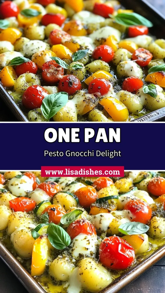 Try this delicious pesto gnocchi sheet pan bake, a perfect blend of flavors that makes an outstanding one-pan meal! Quick and easy, this recipe features baked gnocchi with fresh vegetables like cherry tomatoes and zucchini, topped with mozzarella and basil pesto. Ideal for busy nights, this easy gnocchi recipe will satisfy everyone at the table. Save this pesto pasta bake recipe for your next dinner! #GnocchiRecipes #OnePanMeals #PestoBake #EasyDinnerIdeas