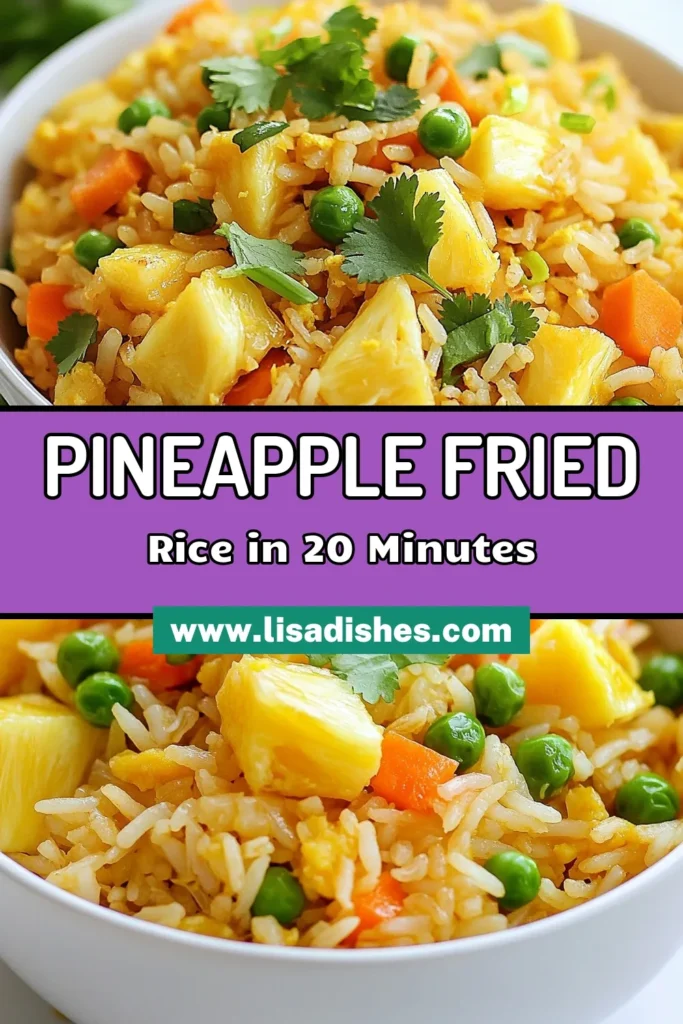 Discover the tropical flavor explosion of Tropical Pineapple Fried Rice! This easy fried rice recipe features fluffy jasmine rice and juicy pineapple chunks, making it perfect for vegetarian pineapple rice lovers. In just 20 minutes, whip up this quick stir-fry recipe that’s bursting with nutrients. Ideal for any meal, it's a dish your family will adore. Try it today and save for later! #PineappleFriedRice #EasyFriedRiceRecipes #JasmineRiceDishes #VegetarianRecipes