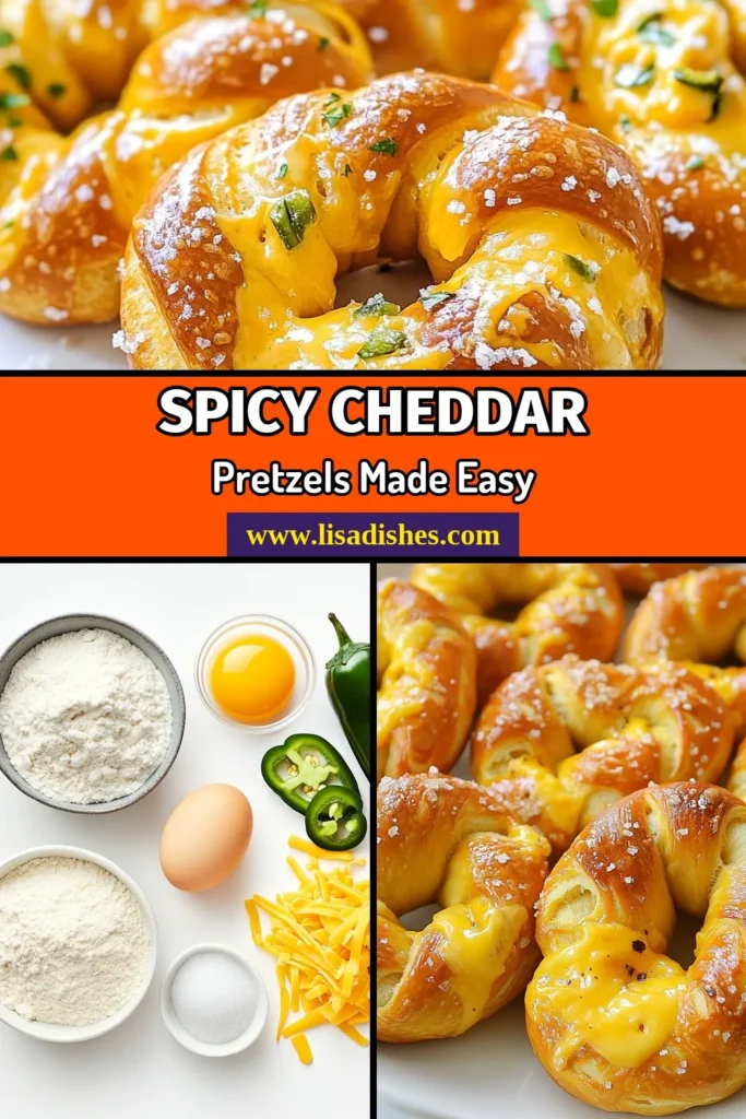 Indulge in these delicious Cheddar Jalapeno Pretzels with our easy homemade soft pretzels recipe! Crafted with spicy cheese and the perfect kick from fresh jalapeños, these spicy cheese pretzels are a crowd favorite. Using the baking soda pretzel method, you’ll create a chewy, golden crust that’s irresistibly good. Perfect for snacking or game day! Try this easy pretzel dough recipe today and save it for later! #HomemadePretzels #Snacks #CheddarJalapeno #Baking