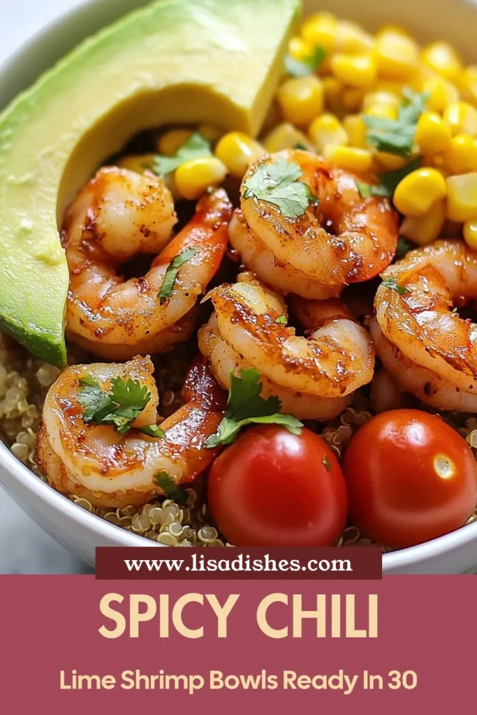 Elevate your dinner with this vibrant chili lime shrimp recipe! Perfectly spiced shrimp are served over a bed of nutritious quinoa, making it a healthy shrimp dinner that's both delicious and easy. This shrimp quinoa bowl is topped with fresh veggies for a lime shrimp salad experience you’ll crave. Ready in just 30 minutes, it's perfect for busy weeknights. Save this easy shrimp recipe for your next meal! #ShrimpRecipe #HealthyDinner #QuinoaBowl #EasyDinner