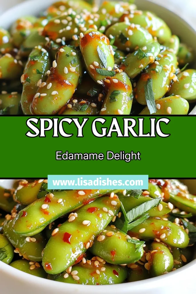 Looking for a delicious and simple snack? Try this spicy garlic edamame recipe! This easy edamame dish combines fresh or frozen edamame with minced garlic, sriracha, and soy sauce for a mouthwatering garlic edamame appetizer. Perfect for vegan spicy snacks, this fiery treat is sure to impress. Ready in just 15 minutes, it's perfect for sharing. Save this sriracha edamame recipe for your next gathering! #SpicyGarlicEdamame #VeganSnacks #EdamameRecipe #AppetizerIdeas