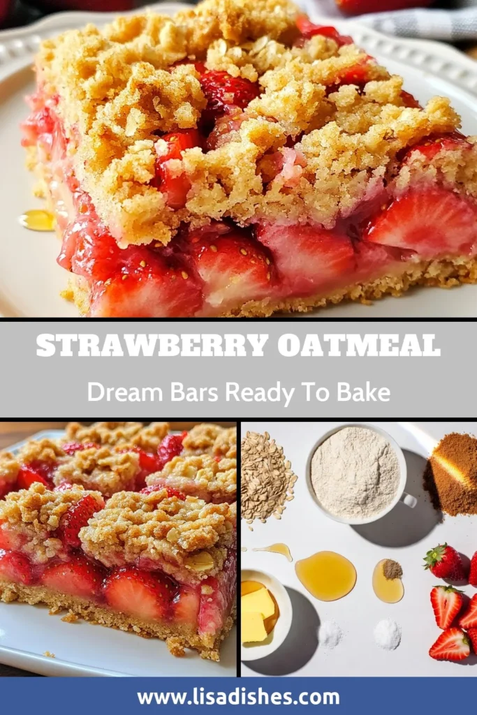 Indulge in these delicious Strawberry Oatmeal Bars for a perfect treat that fits into your healthy dessert recipes! Made with wholesome oats and fresh strawberries, these easy baking recipes are ideal for a wholesome snack idea any time of day. Quick to prepare and utterly satisfying, they're sure to become a family favorite. Save this recipe for a delightful strawberry twist on an oatmeal classic! #StrawberryOatmealBars #HealthyDessertRecipes #EasyBakingRecipes #WholesomeSnackIdeas