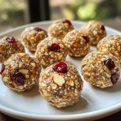 To make delicious Cranberry Almond Energy Bites, you need fresh, simple ingredients. Here’s what you will need: - 1 cup rolled oats - 1/2 cup almond butter - 1/2 cup honey or maple syrup - 1/2 cup dried cranberries, chopped - 1/4 cup almonds, chopped - 1/4 cup chia seeds - 1 teaspoon vanilla extract - A pinch of salt These ingredients come together to create a tasty, healthy snack that you can enjoy anytime. You can customize your energy bites with different add-ins or swaps. Here are some ideas: - Swap almond butter for peanut butter or sunflower seed butter. - Use agave syrup or brown rice syrup instead of honey or maple syrup. - Add shredded coconut for extra flavor and texture. - Mix in a scoop of protein powder for an added boost. Feel free to get creative with these options to suit your taste. Each ingredient in these energy bites offers unique health benefits: - Rolled oats provide fiber, which helps with digestion and keeps you full. - Almond butter is rich in healthy fats and protein, supporting muscle health. - Honey or maple syrup adds natural sweetness and energy without refined sugar. - Dried cranberries are packed with antioxidants that boost your immune system. - Almonds give you protein and vitamin E, which is great for your skin. - Chia seeds are loaded with omega-3 fatty acids, fiber, and protein. - Vanilla extract adds flavor and may have calming effects. - Salt enhances all the flavors and balances sweetness. Together, these ingredients make a power-packed snack that fuels your day. {{ingredient_image_1}} To make cranberry almond energy bites, start by gathering all your ingredients. In a large mixing bowl, combine the rolled oats, almond butter, and honey or maple syrup. Mix these until you have a sticky dough. Next, add in the chopped dried cranberries, chopped almonds, chia seeds, vanilla extract, and a pinch of salt. Stir well to blend everything together. If your mixture feels too sticky, let it rest for a few minutes. This helps thicken the dough. If it's still too sticky, you can add a bit more oats. Once the mixture is ready, use your hands to roll it into small balls. Aim for about 1 inch in diameter. After rolling the bites, place them on a baking sheet lined with parchment paper. Refrigerate for at least 30 minutes to let them set. When they firm up, store the energy bites in an airtight container in the fridge for up to one week. To get the perfect texture, ensure you measure the ingredients accurately. If your almond butter is too runny, it can make the mixture too wet. Use a thicker almond butter for better results. Mixing the oats and nut butter well is key. This helps bind the ingredients together. If your energy bites are crumbly, your mixture may need more liquid. A splash of water or extra honey can help. For a chewier bite, consider adding more dried cranberries or even a few dark chocolate chips. If your mixture is too dry, you might need more almond butter or honey. A little bit of water can also help. If the bites fall apart, they might need more binding. Consider adding a bit more almond butter or even a touch of coconut oil. If you find your bites too sweet, cut back on the honey or maple syrup next time. For those who prefer less sweetness, try adding more nuts or seeds to balance the flavor. Always taste as you go to make sure you love the mix before rolling the bites. To make the best Cranberry Almond Energy Bites, always use fresh ingredients. Fresh oats and nuts give the best taste. When mixing, start with the almond butter and honey. This helps the oats stick together better. If your mix is too sticky, let it sit. This allows the oats to absorb moisture. Add more oats if needed. Rolling them into small balls is key. Aim for bites about one inch wide. This size is perfect for snacking. Serving these bites can be fun! I love using a small jar for a rustic look. You can also use a decorative plate. Add a few whole almonds and cranberries around the bites. This adds color and makes the dish pop. For a sweet touch, pair them with yogurt or a smoothie. You can also enjoy them with a cup of tea. Meal prep makes life easier. I like to make a big batch of these bites. Store them in an airtight container. They stay fresh in the fridge for a week. For on-the-go snacks, pack a few in a small bag. This way, you can grab them anytime. They are perfect for busy days or after workouts. Remember to keep them cool to maintain their shape. Pro Tips Use Fresh Ingredients: Always opt for fresh, high-quality dried cranberries and almonds. This will enhance the flavor and texture of your energy bites. Experiment with Nut Butters: While almond butter is delicious, feel free to substitute with peanut butter or sunflower seed butter for a different taste profile. Customize Your Mix-Ins: Don't hesitate to add other ingredients like dark chocolate chips, seeds, or different nuts to tailor the energy bites to your taste. Chill for Better Texture: Allow the energy bites to chill longer than 30 minutes if you prefer a firmer texture. This will help them hold their shape better when stored. {{image_2}} Cranberry Almond Energy Bites are fun to customize! You can add different flavors to make them your own. Here are some ideas: - Chocolate Chips: Mix in dark chocolate chips for a sweet twist. - Coconut Flakes: Add unsweetened coconut for a tropical taste. - Peanut Butter: Swap almond butter for peanut butter for a nutty flavor. - Cinnamon: Sprinkle in a bit of cinnamon for warmth. - Matcha Powder: Add matcha for a vibrant green color and health boost. These changes can keep the bites fresh and exciting. Experiment with what you love! You can easily adjust these energy bites for different diets. Here’s how: - Nut-Free: Replace almond butter with sunflower seed butter. This keeps the bites tasty and safe for nut allergies. - Vegan: Use maple syrup instead of honey. All the ingredients are plant-based! - Gluten-Free: Since rolled oats are naturally gluten-free, make sure to choose certified gluten-free oats. These swaps let everyone enjoy these delicious snacks! Want to boost your energy bites? Here are a few extra ingredients: - Protein Powder: Add a scoop for more protein. - Flaxseeds: Mix in ground flaxseeds for omega-3 fatty acids. - Pumpkin Seeds: Stir in pumpkin seeds for crunch and extra minerals. - Dried Fruit: Consider dried apricots or raisins for a fruity flavor. These additions not only enhance nutrition but also provide new tastes. Enjoy experimenting! To keep your cranberry almond energy bites fresh, place them in an airtight container. This will help retain their softness and flavor. Always store the container in the refrigerator. This simple step ensures your snacks stay ready for you whenever hunger strikes. These energy bites can last up to one week in the fridge. For the best taste, try to eat them within five days. If you notice any changes in smell or texture, it’s best to toss them. Always check for freshness before enjoying them. If you want to save energy bites for later, freezing is a great option. Place the bites in a single layer on a baking sheet. Put them in the freezer for about an hour until firm. Then, transfer them to a freezer-safe bag. They can last for up to three months this way. When you're ready to enjoy them, just take out what you need and let them thaw in the fridge. Cranberry Almond Energy Bites can last up to one week when stored properly. Keep them in an airtight container in the fridge. This helps keep them fresh and tasty. If you notice any changes in smell or texture, it's best to toss them out. Enjoy them within the week for the best flavor and nutrition. Yes, you can use other nuts in place of almonds. Try walnuts, pecans, or cashews for different flavors and textures. Each nut brings its own unique taste and crunch. Just make sure to chop them into small pieces for even mixing. This way, you can customize the bites to your liking. Yes, these energy bites are gluten-free. The main ingredient, rolled oats, can be gluten-free if labeled as such. Always check the packaging to be sure. This makes the bites a great snack for those with gluten sensitivities. You can enjoy these tasty treats without worry! Cranberry almond energy bites are simple to make and packed with nutrients. We covered key ingredients, preparation steps, and tips for perfect bites. These snacks fit well in meal prep and offer many flavor variations. Storing them correctly extends their life and keeps them fresh. Try different nuts and adapt for dietary needs. Enjoy creating your own tasty, healthy snacks!