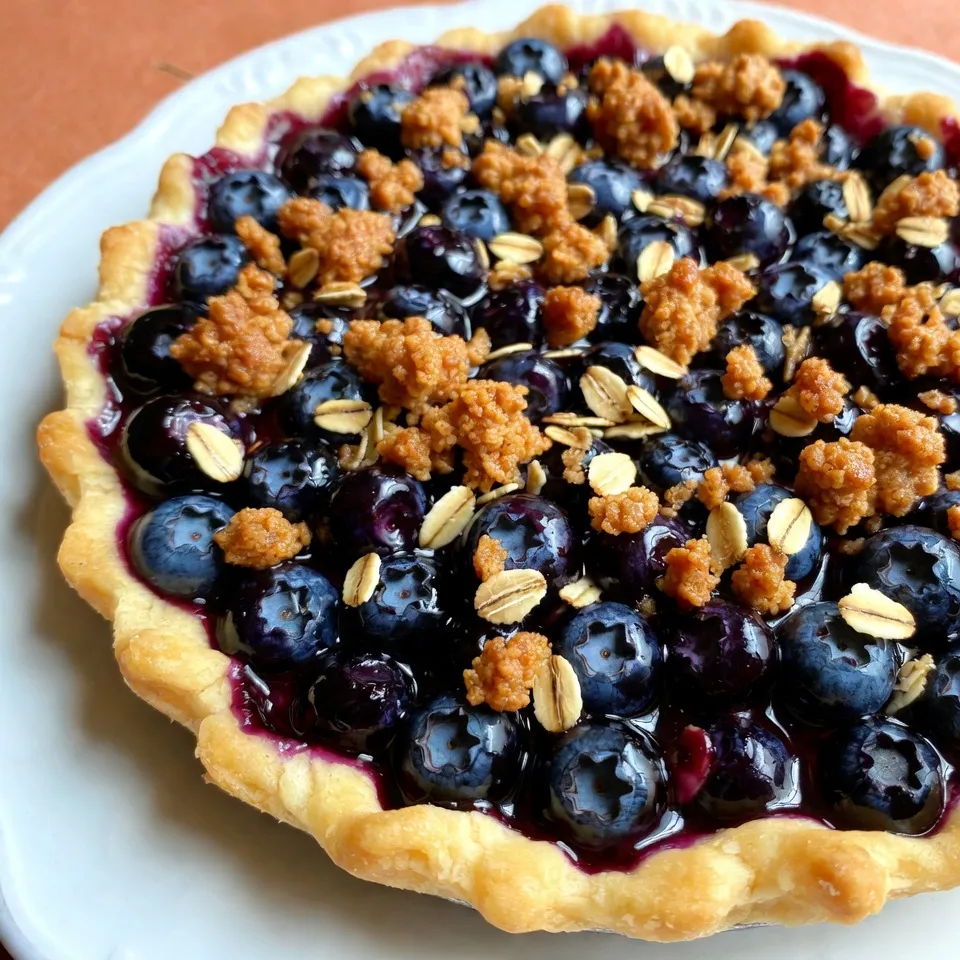 To make a Blueberry Crumble Pie, gather these ingredients: - 2 cups fresh blueberries - 1 cup granulated sugar (divided) - 2 tablespoons cornstarch - 1 tablespoon lemon juice - 1 tablespoon lemon zest - 1 teaspoon vanilla extract - 1 teaspoon ground cinnamon - 1 pre-made pie crust (store-bought or homemade) - 1 cup rolled oats - 1/2 cup all-purpose flour - 1/3 cup brown sugar - 1/2 cup unsalted butter, melted - Pinch of salt Fresh blueberries taste great in this pie. They burst with flavor and keep their shape. You can find them in stores during summer. If you can't get fresh ones, frozen blueberries work too. They are picked at peak ripeness, so they’re still sweet. Just remember to thaw them first and drain excess liquid to avoid a watery pie. If you want to swap out granulated sugar, there are options. Honey and maple syrup can add nice flavors. Use about 3/4 cup of honey or maple syrup for every cup of sugar. For a lower-calorie choice, try stevia or erythritol. These sweeteners can be used in equal amounts, but check the package for details. Each option gives a different taste, so choose what you like! {{ingredient_image_1}} Start by preheating your oven to 375°F (190°C). This step is key. A hot oven helps to bake the pie evenly. Set the temperature early, so it’s ready when you finish preparing the pie. In a mixing bowl, add the fresh blueberries. Then, pour in 1/2 cup of granulated sugar. Next, sprinkle in the cornstarch, lemon juice, lemon zest, vanilla extract, and ground cinnamon. Gently fold the mixture together. You want the blueberries to be coated well. This mix brings out their sweet and tangy flavors. Once your filling is ready, grab a pre-made pie crust. Carefully pour the blueberry mixture into the crust. Spread it out evenly. Make sure the blueberries are well-distributed. This helps each slice have a good amount of filling. In a separate bowl, mix together the rolled oats, all-purpose flour, and brown sugar. Add the melted butter and a pinch of salt. Stir the mixture until it looks like wet sand. This will create a crunchy topping that pairs well with the sweet blueberries. Now, it’s time to bake. Evenly sprinkle the crumble topping over the blueberry filling. Place the pie in your preheated oven. Bake for about 35-40 minutes. You want the topping to be golden brown and the blueberries to bubble. Once it’s done, remove the pie from the oven. Let it cool on a wire rack for at least 15-20 minutes. This helps the filling set a bit before serving. To get that perfect crumble texture, use cold butter. Cut it into the dry mix. The butter needs to mix until it resembles wet sand. If it looks too dry, add a bit more melted butter. This will help create a crunchy topping. Mix in oats and flour well to have a great balance. A flaky pie crust starts with cold ingredients. Use chilled butter and water in the dough. If you use a store-bought crust, look for one made with simple ingredients. Pre-bake the crust for 10 minutes before filling it. This helps keep the bottom from getting soggy. Serving this pie warm makes it even better. Top it with vanilla ice cream for a creamy touch. Fresh mint leaves add color and a nice flavor. Whipped cream is also a favorite choice. You can even drizzle some caramel sauce for extra sweetness. Enjoy experimenting with your favorite toppings! Pro Tips Use Fresh Blueberries: For the best flavor and texture, always opt for fresh blueberries. Frozen blueberries can be used, but they may make the filling more watery. Prevent a Soggy Crust: To avoid a soggy bottom, consider pre-baking the pie crust for 10 minutes before adding the filling. This will help create a barrier against moisture. Flavor Variations: Feel free to mix in other berries like raspberries or blackberries for a delicious twist. Adjust the sugar accordingly based on the sweetness of the berries used. Serve with Ice Cream: This pie is perfect when served warm with a scoop of vanilla ice cream. The combination of warm pie and cold ice cream is irresistible! {{image_2}} You can change the fruit in this pie. Try peaches, cherries, or apples. Each fruit brings a new taste. For peaches, slice them thin. Use about 2 cups, just like blueberries. Cherries need pitting, but they taste great too. Apples add crunch and sweetness. Mix your choice of fruit with sugar, cornstarch, lemon juice, and spices. You can even try mixed fruit for a fun twist. If you need a gluten-free option, it’s easy to swap the crust. Look for a gluten-free pie crust at the store. You can also make one at home. Use gluten-free flour blends to create your dough. Almond flour works well too. Just mix it with butter, sugar, and a pinch of salt. Press it into your pie dish, and you’re ready to fill it! To make this pie vegan, you can adjust a few things. Use a plant-based butter instead of regular butter. For the crust, choose a vegan pie crust from the store or make your own with coconut oil. Replace the granulated sugar with coconut sugar or maple syrup. These swaps keep the pie tasty and plant-friendly. You can still enjoy this cozy dessert without animal products! To keep your pie fresh, let it cool completely first. Once cool, cover it with plastic wrap or aluminum foil. You can also place it in an airtight container. This way, it stays safe from air and moisture. Store the pie in the fridge for up to three days. If you want to keep it longer, consider freezing it. When you want to enjoy your pie again, preheat your oven to 350°F (175°C). Place the pie on a baking sheet to catch any drips. Heat it for about 15-20 minutes. This warms up the pie and crisp up the crumble topping. If you prefer, you can microwave a slice for about 30 seconds. Just keep an eye on it, so it doesn't get too hot. If you want to save your pie for a special occasion, freezing is a great choice. First, cool the pie completely. Wrap it tightly in plastic wrap, then in aluminum foil. This extra layer helps prevent freezer burn. You can freeze the pie for up to three months. When you're ready to eat it, thaw it in the fridge overnight before reheating. Enjoy it just like fresh! Yes, you can use frozen blueberries. They work well in this pie. Just make sure to thaw them first. Drain any excess juice to avoid a soggy pie. Use the same amount as fresh blueberries. The taste will still be great! You will know the pie is done when the topping is golden brown. The blueberries should be bubbling around the edges. This usually takes about 35 to 40 minutes in the oven. Keep an eye on it to avoid overbaking. If you don’t have cornstarch, you can use flour as a substitute. Use 2 tablespoons of all-purpose flour instead. It will help thicken the filling, but it may not be as clear as cornstarch. Yes, you can prepare the filling in advance. Mix all the filling ingredients and store it in the fridge. It can stay fresh for up to 24 hours. Just pour it into the crust when ready to bake. You can store the pie at room temperature for up to two days. If you want it to last longer, keep it in the fridge for up to five days. Make sure to cover it well to keep it fresh. We covered the key steps for making a delicious blueberry crumble pie. You learned about choosing fresh or frozen berries, sweetener alternatives, and the best techniques for the filling and crust. I shared tips for the perfect crumble texture and how to store leftovers. You can even add your favorite fruits or try different diets like vegan or gluten-free. Enjoy making this dessert as a fun project!