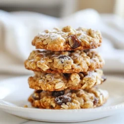To make these tasty oatmeal raisin breakfast cookies, you need the following ingredients: - 1 cup rolled oats - 1 cup whole wheat flour - 1/2 cup brown sugar, packed - 1/4 cup granulated sugar - 1 teaspoon baking powder - 1/2 teaspoon baking soda - 1/2 teaspoon cinnamon - 1/4 teaspoon salt - 1/2 cup unsalted butter, softened - 1 large egg - 1 teaspoon vanilla extract - 1/2 cup raisins - 1/2 cup chopped walnuts or pecans - 1/4 cup unsweetened applesauce These ingredients come together to create a chewy, sweet, and wholesome snack. The oats give the cookies a hearty texture, while the raisins add natural sweetness. You can easily swap some ingredients if needed. For example: - Use almond flour instead of whole wheat flour for a gluten-free option. - Substitute honey or maple syrup for brown sugar for a different sweetness. - Replace butter with coconut oil to make it dairy-free. - Use chia seeds mixed with water instead of an egg for a vegan version. These simple swaps can help you tailor the cookies to your taste or dietary needs. Each cookie has about: - Calories: 150 - Protein: 3g - Carbohydrates: 21g - Fat: 7g - Fiber: 2g - Sugars: 6g These cookies are not just delicious; they are also a good source of fiber and healthy fats. Enjoy these cookies as a quick breakfast or a tasty snack! {{ingredient_image_1}} Start by preheating your oven to 350°F (175°C). This step is key for even baking. While the oven heats, line a baking sheet with parchment paper. This keeps the cookies from sticking and makes cleanup easy. In a medium bowl, combine the rolled oats, whole wheat flour, brown sugar, granulated sugar, baking powder, baking soda, cinnamon, and salt. Mix well with a spoon. This mixture gives the cookies their structure and flavor. Set it aside while you prepare the wet ingredients. In a large bowl, cream together the softened butter, large egg, vanilla extract, and unsweetened applesauce. Use a mixer or a whisk to blend until smooth. This mix adds moisture and sweetness to your cookies. It also helps bind the dry ingredients later. Gradually add the dry mixture into the wet mix, stirring until just combined. Be careful not to overmix. Fold in the raisins and chopped walnuts or pecans. These add a chewy texture and nutty flavor. Next, drop rounded tablespoons of dough onto your baking sheet. Space them about 2 inches apart. Flatten each cookie slightly with the back of a fork. Bake in the preheated oven for 10-12 minutes. The edges should be lightly golden. The centers may look soft, but they will firm up as they cool. Let the cookies cool on the sheet for 5 minutes before moving them to a wire rack. Enjoy your warm, tasty cookies! To get the best texture, use fresh ingredients. Old flour can make cookies dry. Mix your dry and wet ingredients just enough. Overmixing can lead to tough cookies. Aim for a soft dough that holds together. Flatten them slightly before baking. This helps them spread evenly. Ovens can vary quite a bit. If your oven runs hot, check the cookies a minute early. For cooler ovens, add a couple of minutes. The cookies should be lightly golden on the edges. The centers can look soft, but they will firm as they cool. Always trust your nose; when they smell good, they are close! To keep your cookies fresh, store them in an airtight container. You can also use wax paper between layers to avoid sticking. They stay good at room temperature for about a week. For longer storage, freeze them. Wrap each cookie in plastic wrap. Then place them in a freezer bag for later. When you want one, just thaw it for a few minutes! Pro Tips Use Fresh Ingredients: Always opt for fresh, high-quality ingredients to enhance the flavor of your cookies. This includes using fresh nuts and plump raisins for added texture and taste. Customize Your Nuts: Feel free to swap walnuts for pecans or even add a mix of both! Different nuts can offer unique flavors and textures that can elevate your cookie experience. Don't Overbake: Keep an eye on your cookies while they bake. Removing them when they are slightly soft in the center will ensure a chewy texture once cooled. Store Properly: To keep your cookies fresh, store them in an airtight container at room temperature. You can also freeze them for longer storage; just make sure to separate layers with parchment paper. {{image_2}} You can swap out some ingredients for healthier options. For sweetening, use honey instead of brown sugar. Honey adds a nice flavor and keeps your cookies moist. Instead of butter, try coconut oil. It gives a subtle coconut taste and is a great dairy-free option. Feel free to mix in fun flavors! Add chocolate chips for a sweet twist. You can also toss in other nuts like almonds or pecans for crunch. Spices like nutmeg or ginger can bring warmth and depth. Just remember, keep it balanced to not overpower the oats and raisins. If you need a gluten-free cookie, use gluten-free oats and a gluten-free flour blend. Almond flour works well, giving a nutty taste. Make sure your baking powder is gluten-free too. This way, everyone can enjoy these tasty cookies without worry. After baking, let your cookies cool completely. Place them in an airtight container. This keeps them fresh for up to a week. If you want to keep them longer, consider freezing. You can also layer the cookies with parchment paper. This helps prevent sticking. To freeze your oatmeal raisin breakfast cookies, first, let them cool completely. Then, wrap each cookie in plastic wrap. Place them in a freezer-safe bag or container. These cookies can last for up to three months in the freezer. Just remember to label the bag with the date. When you’re ready to enjoy your frozen cookies, take them out of the freezer. Unwrap them and let them thaw at room temperature. For a warm treat, heat the cookies in the oven at 350°F (175°C) for about 5-7 minutes. This will bring back their soft texture and taste. Yes, you can make these cookies dairy-free. Use dairy-free butter or coconut oil instead of regular butter. You can also replace the unsweetened applesauce with a dairy-free yogurt. This keeps the cookies moist and tasty. These cookies can last about one week when stored in an airtight container at room temperature. If you want them to last longer, keep them in the fridge for up to two weeks. You can also freeze them for several months. You can add many fun ingredients to make these cookies your own: - Use different nuts like almonds or pecans. - Swap raisins for dried cranberries or cherries. - Add a splash of maple syrup for extra sweetness. - Try adding chocolate chips for a sweet twist. Yes, you can make these cookies ahead of time. Prepare the dough and store it in the fridge for up to three days. You can also freeze the dough and bake fresh cookies whenever you want. Just thaw it before baking, and you will have warm cookies in no time! In this post, I shared key points about oatmeal raisin breakfast cookies. We covered ingredients, step-by-step baking, and tips for great texture. You learned about storage and variations to suit your taste. Remember, you can customize this recipe to make it your own. Enjoy experimenting with flavors and textures. These cookies can be a tasty breakfast or snack. Once baked, share them with friends or keep them for yourself! Every bite can bring joy, so have fun baking!