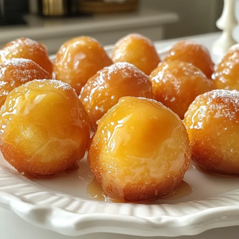 To make delicious maple glazed donut holes, you need a few key ingredients. Here’s what you will need: - 1 cup all-purpose flour - 1/4 cup granulated sugar - 1 tablespoon baking powder - 1/4 teaspoon salt - 1/2 teaspoon ground cinnamon - 1/4 cup milk - 1 large egg - 2 tablespoons unsalted butter, melted - 1 teaspoon vanilla extract - 1/2 cup maple syrup (for glaze) - 1/4 cup powdered sugar (for glaze) - Oil for frying Each ingredient plays a vital role in creating that perfect donut hole. The all-purpose flour gives the structure, while granulated sugar adds sweetness. Baking powder helps them rise, and salt enhances flavor. Ground cinnamon gives warmth, making these treats more inviting. The milk and egg add moisture and richness. Unsalted butter brings a lovely buttery flavor, and vanilla extract adds a pleasant aroma. The maple syrup and powdered sugar come together for a dreamy glaze, making these donut holes truly irresistible. Gather these ingredients and get ready to create a sweet treat that will delight your taste buds. {{ingredient_image_1}} 1. In a large bowl, mix together the dry ingredients. Combine 1 cup of all-purpose flour, 1/4 cup of granulated sugar, 1 tablespoon of baking powder, 1/4 teaspoon of salt, and 1/2 teaspoon of ground cinnamon. Whisk until blended well. 2. In another bowl, combine the wet ingredients. Mix 1/4 cup of milk, 1 large egg, 2 tablespoons of melted unsalted butter, and 1 teaspoon of vanilla extract. Stir these until smooth. 3. Now, slowly add the wet mix into the dry mix. Stir gently until just combined. It's okay if the batter has a few lumps. Overmixing can make the donut holes tough. 1. Heat oil in a deep pot or fryer. You need about 2-3 inches of oil. Set the heat to medium. The oil should reach about 350°F (175°C). 2. Once the oil is hot, use a small cookie scoop or your hands. Form small balls of dough, about 1 inch wide. Carefully drop them into the oil, a few at a time. 3. Fry the donut holes for 3-4 minutes. They should turn golden brown. Turn them occasionally to cook evenly. 4. When done, remove the donut holes from the oil. Place them on a paper towel-lined plate. This helps drain any extra oil. 1. In a separate bowl, whisk together 1/2 cup of maple syrup and 1/4 cup of powdered sugar. Mix until smooth. This will be your glaze. 2. While the donut holes are still warm, dip each one into the maple glaze. Make sure they are fully coated. 3. After glazing, place the donut holes on a wire rack. Let them sit for a few minutes so the glaze can set. Enjoy your sweet treats! To get the best glaze, focus on the right consistency. You want a smooth and slightly thick mixture. If it’s too runny, your donut holes will not get a good coat. If it’s too thick, it won’t stick well. A good glaze should drip off the donut holes but leave a nice layer. When you dip the donut holes, do it while they're warm. This helps the glaze stick better. If you wait too long, the donuts cool down. This can lead to less glaze sticking. Dip them quickly and let any excess drip off before placing them on a wire rack. Keeping the correct oil temperature is key. Aim for around 350°F (175°C). Use a kitchen thermometer to check. If the oil is too hot, the outside cooks too fast. This leads to a raw inside. If it’s too cool, the donut holes soak up too much oil, making them greasy. To check if your oil is ready, drop a small piece of dough in. If it sizzles and rises, you're good to go. Fry in small batches to keep the temperature steady. This ensures even cooking for each donut hole. One common mistake is overmixing the dough. Mix until just combined. A few lumps are okay. Overmixing can make your donut holes tough. Another mistake is cooking too many at once. Frying in batches helps keep the oil hot. This way, you get that perfect golden color on each donut hole. Pro Tips Use Cold Ingredients: Make sure your milk and egg are cold before mixing. This helps create a fluffier texture in the donut holes. Check Oil Temperature: Use a thermometer to ensure the oil is at 350°F (175°C) before frying. If the oil is too hot, the outside will burn before the inside cooks. Don’t Overcrowd the Pan: Fry the donut holes in small batches to maintain a consistent oil temperature and achieve even cooking. Glaze While Warm: Dip the donut holes in the glaze immediately after frying while they are still warm, for better adhesion and a shinier finish. {{image_2}} You can change the taste of your donut holes easily. Adding chocolate or vanilla extract gives a nice twist. A teaspoon of chocolate extract brings a rich flavor. Vanilla adds warmth and sweetness. You can also incorporate spices like nutmeg or ginger. A pinch of nutmeg adds a warm, cozy taste. Ginger gives a bit of zing. Mix these flavors into your wet ingredients for best results. The glaze can change too. You can try a chocolate glaze instead of maple. Melt chocolate chips and dip your donut holes in it. This creates a rich, sweet treat. Rolling the donut holes in cinnamon sugar or crushed nuts is another option. Mix granulated sugar with cinnamon for a sweet, spicy coating. Crushed nuts add crunch and flavor. Both options are fun and tasty! If you need gluten-free donut holes, swap all-purpose flour for a gluten-free blend. Many brands work well in baking. Just check the package for the right amount. For a vegan version, replace the egg with a flax egg. Mix one tablespoon of flaxseed meal with two and a half tablespoons of water. Let it sit until it thickens. You can also use plant-based milk and butter for a great taste. To keep your maple glazed donut holes fresh, store them in an airtight container. This helps prevent them from getting hard. If you want to keep the glaze intact, wait until they cool down. Place a piece of parchment paper between layers to avoid sticking. You can freeze these donut holes either glazed or unglazed. Unglazed ones freeze better. Place them in a single layer on a baking sheet to freeze, then transfer them to a freezer bag. For reheating, bake unglazed donut holes at 350°F for 8-10 minutes. If they are glazed, warm them in the microwave for 10-15 seconds. These donut holes are best enjoyed fresh. They stay tasty for about 2 days at room temperature. If stored properly in the fridge, they can last for about a week. For the best flavor, eat them within the first few days. Yes, you can bake these donut holes. Use a muffin or donut hole pan. Preheat your oven to 350°F (175°C). Fill the molds halfway with dough. Bake for about 10-12 minutes. They will not be as crispy but still tasty. If you don't have maple syrup, use honey or agave syrup. For a different flavor, try using caramel sauce. Each option gives its own unique taste to the glaze. Donut holes are done when they turn golden brown. You can also check by poking one with a toothpick. If it comes out clean, they are ready. Fry them for about 3-4 minutes for the best result. You can make the dough ahead of time. Cover it tightly and refrigerate for up to 24 hours. When ready, let it sit at room temperature for about 30 minutes before frying. This helps the dough rise better when cooked. You learned how to make delicious donut holes from scratch. We covered essential ingredients, step-by-step instructions, and tips for the perfect glaze. You can customize them with different flavors and toppings to suit your taste. Storing and freezing options ensure you can enjoy them later. Remember, practice makes perfect. Avoid common mistakes for the best results. Now, it's time to gather your ingredients and start frying those tasty treats!