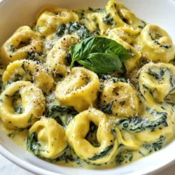 To make a tasty Creamy Spinach Tortellini Skillet, you need a few key items. Here’s what you will need: - 9 oz cheese tortellini (fresh or frozen) - 2 tablespoons olive oil - 3 cloves garlic, minced - 4 cups fresh spinach, roughly chopped - 1 cup heavy cream - 1/2 cup grated Parmesan cheese - 1 teaspoon Italian seasoning - Salt and pepper to taste - Red pepper flakes (optional, for heat) - Fresh basil leaves for garnish These ingredients create a creamy and flavorful dish that is quick to make. You can use either fresh or frozen tortellini. Fresh tortellini cooks faster and has a nice texture. It also has a rich flavor. Frozen tortellini is a great option for busy nights. It is easy to store and cooks well too. Just follow the package instructions for cooking. Both types work well in this dish, so choose what you prefer. You can add a few extra ingredients to boost flavor. For a bit of heat, add red pepper flakes. If you want a richer taste, try adding more Parmesan cheese. You could also mix in some sun-dried tomatoes or mushrooms. These additions make the dish even more exciting and tasty. Feel free to experiment with what you like. {{ingredient_image_1}} Start by heating two tablespoons of olive oil in a large skillet over medium heat. Once the oil is hot, add three minced garlic cloves. Cook the garlic for about one minute. You want it to be fragrant but not browned. Next, add four cups of roughly chopped spinach to the skillet. Sauté the spinach until it wilts, which takes about two to three minutes. This base gives the dish a strong flavor and nice color. While you cook the spinach and garlic, prepare the tortellini. You can use fresh or frozen cheese tortellini. Cook it according to the package instructions in a pot of boiling water. This usually takes about three to five minutes. Once it’s ready, drain it and set it aside. The tortellini will soak up the creamy sauce later. After the spinach has wilted, stir in one cup of heavy cream. Then add half a cup of grated Parmesan cheese and one teaspoon of Italian seasoning. Let the mixture simmer for three to four minutes. It will thicken and become creamy. Now, gently add the cooked tortellini to the skillet. Toss everything together to coat the tortellini with the creamy sauce. Season with salt, pepper, and red pepper flakes if you like some heat. Cook for an additional two minutes to warm it all up. Finally, remove the skillet from heat and garnish with fresh basil leaves. Serve this creamy dish in shallow bowls for a lovely presentation. To make the sauce creamy, use heavy cream. It gives the dish a rich texture. After adding the cream, let it simmer. This helps the sauce thicken. Stir in the grated Parmesan cheese for extra flavor. Always taste your sauce. Adjust salt and pepper to your liking. Red pepper flakes add heat. Start with a pinch if you want mild spice. You can always add more later. Mix the flakes in with the salt and pepper. This way, you control the spice. For a kick, add a teaspoon. It brings a nice balance to the creamy sauce. Presentation matters. Serve the dish in shallow bowls. This allows you to see the pretty colors. Add an extra sprinkle of Parmesan on top. A drizzle of olive oil makes it shine. Finish with fresh basil leaves for a pop of green. This not only looks good but tastes great too! Pro Tips Use Fresh Spinach: Fresh spinach adds a vibrant flavor and texture to the dish. If you can, opt for fresh over frozen for the best result. Customize the Heat: Adjust the amount of red pepper flakes according to your spice preference. You can also add some sautéed red pepper for extra color and flavor. Make it Lighter: For a lighter version, substitute heavy cream with half-and-half or a plant-based cream alternative, which still provides creaminess without the extra calories. Garnish for Flavor: Don't skip the fresh basil garnish! It not only enhances the presentation but also adds a fresh, aromatic flavor to the dish. {{image_2}} You can add protein to make this dish heartier. Grilled chicken works well. Just slice it and mix it in at the end. Shrimp is another great option. Cook it in the skillet before adding the spinach. For a plant-based option, try tofu. Press and cube it, then sauté until golden. Each option adds flavor and makes the meal more filling. If you want a twist, use different tortellini. Try spinach or mushroom tortellini for a veggie boost. You can also use whole wheat tortellini for added fiber. This keeps the dish healthy while still being tasty. Feel free to experiment with flavors that you enjoy! Incorporating seasonal veggies adds freshness. In spring, use asparagus or peas for a pop of color. In summer, add zucchini or bell peppers for crunch. Autumn calls for butternut squash or kale, while winter is great for broccoli or Brussels sprouts. Cooking these veggies with the spinach makes the dish vibrant and healthy. To keep your creamy spinach tortellini fresh, store it in an airtight container. Let it cool to room temperature before sealing. You can store it in the fridge for up to three days. Keep the tortellini and sauce mixed together for best flavor. This helps the pasta soak up the sauce. Reheating this dish is easy. You can use the microwave or a skillet. If using the microwave, place it in a bowl. Heat it on medium for one to two minutes. Stir halfway through to ensure even heating. If using a skillet, add a splash of cream. Heat it over medium heat until warm, stirring gently. To freeze creamy spinach tortellini, let it cool completely. Then, portion it into freezer-safe bags or containers. Remove as much air as possible before sealing. You can freeze it for up to two months. To thaw, move it to the fridge overnight. Reheat as mentioned above for a quick meal. Yes, you can use other pasta types. Penne, farfalle, or even shells work great. Just cook them according to the package. Then, add them to the creamy sauce just like you would with tortellini. The dish will still be tasty and filling. Absolutely! This recipe is perfect for meal prep. You can make a big batch and store it in the fridge. Just keep the tortellini and sauce separate until you're ready to eat. This helps keep the pasta from getting soggy. When you want to enjoy it, just reheat everything together. To make this dish vegan, swap out a few ingredients. Use plant-based tortellini instead of cheese tortellini. You can also replace heavy cream with coconut cream or cashew cream. For the cheese, use nutritional yeast or a vegan cheese blend. This way, you keep the creamy texture while making it vegan. In this article, we explored how to make a creamy spinach tortellini skillet. We covered key ingredients, including fresh and frozen tortellini, and optional items to boost flavor. I shared step-by-step instructions and tips for a creamy sauce. You also learned about adding protein and seasonal veggies to customize your dish. Finally, we discussed storage best practices and answered common questions. This recipe is fun, versatile, and perfect for any meal. Enjoy making it your own!