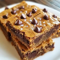 To make these delicious Chocolate Chip Peanut Butter Blondies, gather these items: - 1 cup creamy peanut butter - 1/2 cup unsalted butter, melted - 1 cup brown sugar, packed - 1/2 cup granulated sugar - 1 large egg - 1 teaspoon vanilla extract - 1 1/2 cups all-purpose flour - 1/2 teaspoon baking powder - 1/4 teaspoon salt - 1 cup chocolate chips Using high-quality ingredients makes a big difference. I always choose fresh peanut butter. The creamier, the better. For butter, use unsalted to control the saltiness. Brown sugar adds moisture and depth. Make sure it is packed tightly for the best results. Fresh eggs give a great texture. Always use pure vanilla extract for the best flavor. When it comes to flour, look for all-purpose flour that is fresh. Lastly, choose semi-sweet chocolate chips for that classic sweet taste. If you need to make changes, here are some easy swaps: - For a nut-free version, use sunbutter or soy nut butter. - To make it dairy-free, opt for vegan butter. - You can replace the egg with a flax egg (1 tablespoon ground flaxseed mixed with 2.5 tablespoons water). - Whole wheat flour can replace all-purpose flour for a healthier option. - For a lower sugar version, use a sugar alternative like coconut sugar. These tips help you adapt the recipe to fit your needs while keeping the taste great! {{ingredient_image_1}} First, gather all your ingredients. You need creamy peanut butter, unsalted butter, brown sugar, granulated sugar, an egg, vanilla extract, all-purpose flour, baking powder, salt, and chocolate chips. 1. Preheat your oven to 350°F (175°C). This helps the blondies bake evenly. 2. Grease and line an 8x8 inch baking pan with parchment paper. Leave some paper overhanging. This makes it easy to lift out the blondies later. 3. In a large bowl, mix the creamy peanut butter and melted butter. Stir until it’s smooth and creamy. 1. Add brown sugar and granulated sugar to the peanut butter mix. Stir until well blended. 2. Crack one large egg into the bowl. Add vanilla extract, then mix until fully combined. 3. In a separate bowl, whisk together all-purpose flour, baking powder, and salt. This ensures even mixing. 4. Slowly fold the dry mix into the wet ingredients. Be gentle; over-mixing can make them tough. 5. Now fold in the chocolate chips. Make sure they are evenly spread throughout the batter. 6. Pour the batter into the prepared pan. Spread it out evenly with a spatula. 7. Bake in your preheated oven for 25-30 minutes. The edges should look golden. Insert a toothpick in the center; it should come out with a few moist crumbs. 1. Remove the pan from the oven. Let it cool in the pan for about 10 minutes. 2. Use the parchment paper to lift the blondies out of the pan. This makes cutting easier. 3. Place the blondies on a wire rack. Let them cool completely before cutting them into squares. 4. For a fun twist, drizzle melted chocolate on top and sprinkle some sea salt. Enjoy them with a glass of milk! To get soft and chewy blondies, mix the wet ingredients well. When you add the flour, mix just until combined. Over-mixing can lead to tough blondies. The batter should be thick but spreadable. Keep an eye on your baking time too. Bake until the edges are golden. A toothpick should come out with a few moist crumbs, not dry. To store your blondies, let them cool completely first. Place them in an airtight container. They can last up to five days at room temperature. For longer storage, freeze them in a freezer-safe bag. Just make sure to separate layers with wax paper. This way, they won’t stick together. You can make these blondies even tastier. Try adding nuts like walnuts or pecans for crunch. Swirl in some caramel before baking for a rich flavor. You can also sprinkle a pinch of sea salt on top for a sweet and salty mix. These small tweaks can take your blondies to the next level! Pro Tips Tip Title: Use Room Temperature Ingredients: For a smoother batter, ensure your eggs and melted butter are at room temperature before mixing. Tip Title: Don’t Overmix: Mix the dry ingredients into the wet just until combined to keep the blondies tender and chewy. Tip Title: Customize Your Chips: Experiment with different types of chocolate chips, like dark or white chocolate, for added flavor variations. Tip Title: Storage Tips: Store leftovers in an airtight container at room temperature for up to a week, or freeze for longer storage. {{image_2}} If you want a nut-free treat, you can still enjoy these blondies. Use sun butter instead of peanut butter. It has a similar texture and taste. You can also try soy nut butter. This option works well, too. Both sun butter and soy nut butter give a nice flavor without nuts. You can make these blondies vegan with some easy swaps. Replace the egg with a flax egg. To make a flax egg, mix one tablespoon of ground flaxseed with three tablespoons of water. Let it sit for a few minutes until it thickens. Instead of butter, use coconut oil or vegan butter. These changes keep the blondies moist and tasty. Get creative with flavors! Add a pinch of cinnamon for warmth. You can also mix in some coconut flakes for a tropical twist. Want a fruity note? Toss in some dried cranberries or cherries. If you love caramel, drizzle some caramel sauce on top before serving. These combinations make each bite exciting and new! To keep your chocolate chip peanut butter blondies fresh, store them in an airtight container. You can place a piece of parchment paper between layers if you stack them. This way, they won’t stick together. Keep them at room temperature for up to five days. For longer storage, consider the freezer. To freeze blondies, first cut them into squares. Wrap each square tightly in plastic wrap. Place the wrapped squares in a freezer bag or container. Be sure to remove as much air as possible. You can freeze them for up to three months. When you want to enjoy them, just thaw them overnight in the fridge. For the best taste, reheat your blondies in the oven. Preheat it to 350°F (175°C). Place the blondies on a baking sheet and warm them for about 5-10 minutes. This will make them soft and gooey again. You can also use a microwave. Heat each piece for about 10-15 seconds. Enjoy your warm treat! Yes, you can use crunchy peanut butter if you want some texture. Crunchy peanut butter adds a nice bite to your blondies. Just remember, it may change the overall smoothness of the batter. If you love peanut crunch, go for it! Check the edges for a light golden color. Insert a toothpick in the center. If it comes out with a few moist crumbs, they are ready. Avoid over-baking, as this can make them dry. Keep an eye on them during the last few minutes for best results. You can serve them warm with a drizzle of melted chocolate. A sprinkle of sea salt enhances the flavor. Pair them with a cold glass of milk for a classic touch. Ice cream on top makes for a delicious dessert too! You now know the essential ingredients and steps to make perfect blondies. I shared tips to achieve the right texture and ways to enhance flavors. You learned about variations, like nut-free options and vegan recipes. Storing and reheating blondies is also covered, ensuring they stay fresh. With these insights, you can easily create delicious blondies that friends and family will love. Enjoy baking and experimenting with new flavors!