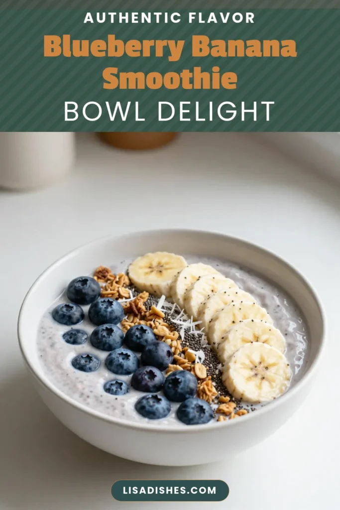 Start your day with a delightful Blueberry Banana Smoothie Bowl! This healthy smoothie bowl recipe combines frozen bananas and blueberries for a creamy texture, perfect for a quick breakfast smoothie bowl. Top with fresh blueberries, granola, chia seeds, and shredded coconut for added flavor and nutrition. Dive into this plant-based smoothie bowl that’s as delicious as it is wholesome. Try it now and save the recipe! #SmoothieBowl #HealthyRecipes #BlueberryBanana #BreakfastIdeas