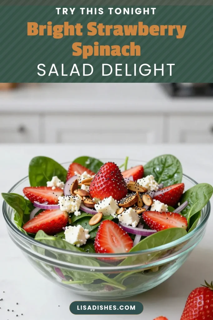 Elevate your salad game with this delightful Strawberry Spinach Salad! This fresh spinach salad recipe combines juicy strawberries, crumbled feta cheese, and toasted almonds for a healthy strawberry salad that's perfect for any occasion. Drizzled with a tangy poppy seed dressing, this feta cheese salad is both delicious and nutritious. Try it today and experience a burst of flavor! Save this recipe for later! #StrawberrySpinachSalad #HealthyRecipes #SaladIdeas #PoppySeedDressing