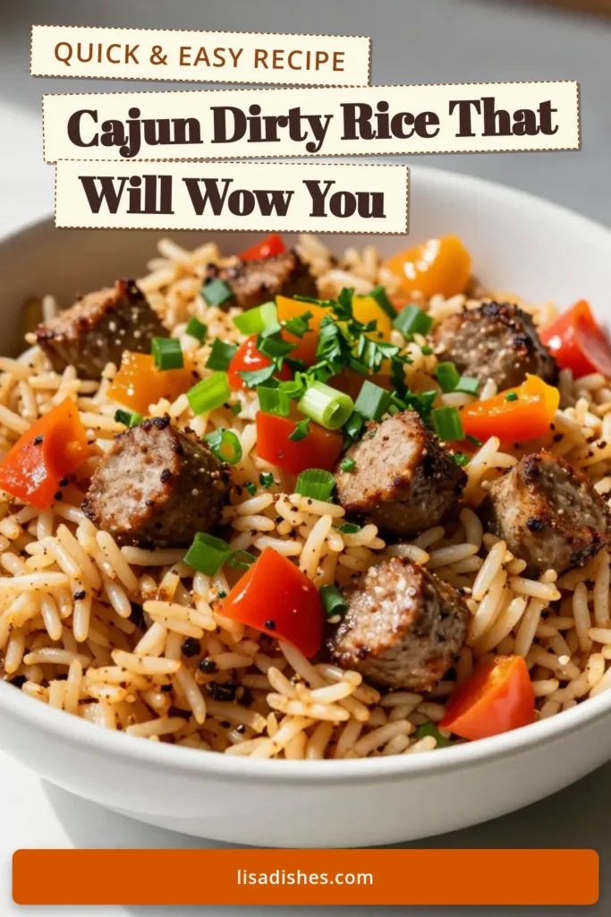 Discover the delectable flavors of our Cajun Dirty Rice recipe featuring savory turkey sausage! This easy Cajun rice dish combines rice, veggies, and spices in one-pot for a quick weeknight dinner. Perfectly seasoned and ready in just 40 minutes, this Southern dirty rice recipe is a crowd-pleaser. Save and try it today for a taste of Louisiana tradition! #CajunDirtyRice #TurkeySausageDirtyRice #OnePotCajunRice #SouthernRecipes
