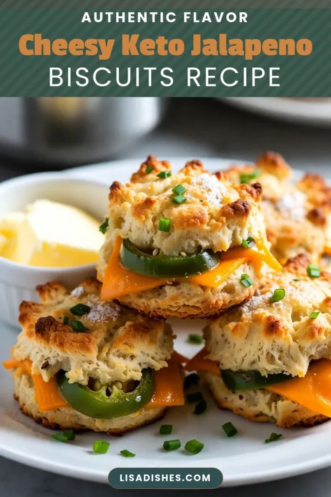 Indulge in these delicious Keto Cheddar Jalapeno Biscuits! Perfect for your low carb lifestyle, these Keto biscuits are made with almond flour, cheddar cheese, and a spicy kick from jalapenos. They make a fantastic Keto appetizer or snack, combining cheesy goodness with low carb benefits. Try these easy almond flour biscuits today and elevate your meal prep. Save this recipe now! #KetoBiscuits #CheddarJalapenoBiscuits #LowCarbCheeseBiscuits #KetoAppetizerRecipes