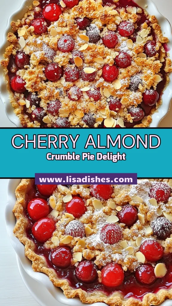 Savor the delightful taste of our Cherry Almond Crumble Pie with this easy Cherry Crumble Recipe! Bursting with fresh cherries and flavored with almond, this Almond Dessert Recipe is perfect for any occasion. Try this simple yet flavorful Cherry Almond Pie that will impress your guests. It's one of the best Easy Pie Recipes out there! Click to discover how to create this delicious Fresh Cherry Dessert today! #CherryPie #EasyDesserts #AlmondRecipes #Baking