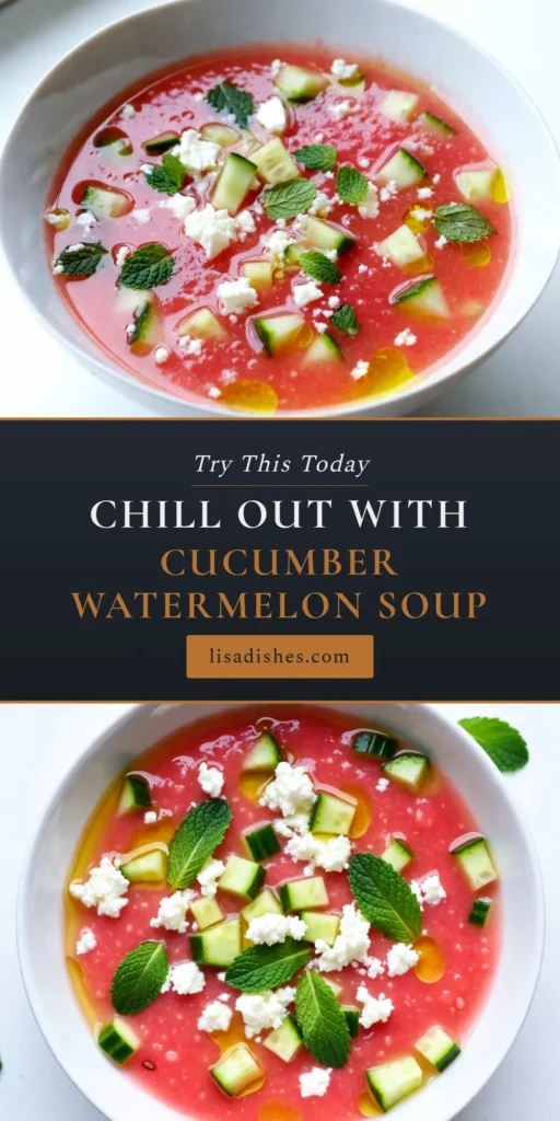 Cool off this summer with a delightful chilled cucumber watermelon gazpacho! This refreshing summer soup is packed with flavor and wholesome ingredients, making it the perfect healthy cold soup recipe. Enjoy the vibrant blend of watermelon and cucumber for a tasty twist. Try this easy gazpacho recipe for your next gathering and impress your guests. Save this recipe now for a delicious summer treat! #ChilledGazpacho #HealthyRecipes #SummerSoups #EasyCooking