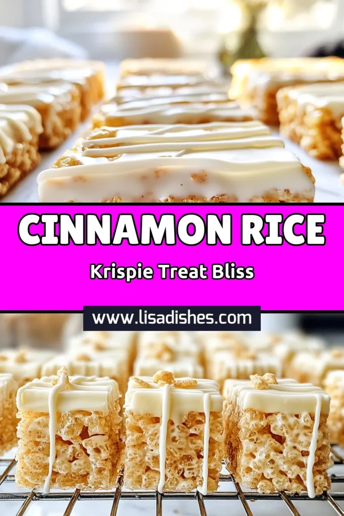 Indulge in these Creamy Cinnamon Rice Krispie Treats featuring RumChata for a twist on a classic favorite! These Easy Rice Krispie Recipes are a must-try, and this no-bake cinnamon treat is perfect for any occasion. Drizzle with white chocolate for an extra touch! Quick to make and delicious, these RumChata Rice Krispies will be a hit. Save this recipe for your next dessert craving! #NoBakeTreats #RiceKrispieRecipes #DessertRecipes #CinnamonTreats