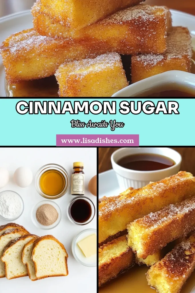 Indulge in delightful Cinnamon Sugar French Toast Sticks, the perfect Easy French Toast Recipe! Made with thick bread like brioche, these breakfast sticks are crispy on the outside and soft on the inside. Dip them in maple syrup for a delicious morning treat. Quick to prepare and fun to eat, they’re a hit with kids and adults alike. Try this thick bread French toast today and elevate your breakfast routine! #FrenchToast #BreakfastIdeas #CinnamonSugar #EasyRecipe