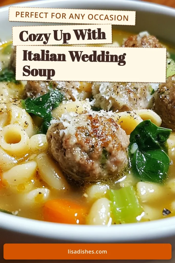 Discover the comforting goodness of Italian wedding soup with this easy wedding soup recipe! Packed with homemade meatballs and fresh spinach, this delicious Italian soup with chicken broth is perfect for cozy nights. Learn how to create a hearty soup that your family will love. Don’t miss out on this delightful meal—save this recipe and try it tonight! #ItalianWeddingSoup #WeddingSoupRecipe #HomemadeMeatballsSoup #ItalianSoupWithSpinach