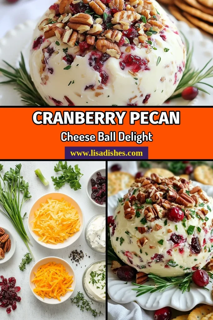 Elevate your holiday gatherings with this delicious Cranberry Pecan Cheese Ball! This easy Cheese Ball Recipe features creamy goodness with a delightful mix of dried cranberries and crunchy pecans, making it the perfect Appetizer Recipe. Perfect for any occasion, this Holiday Cheese Ball is sure to impress your guests. Try this Cream Cheese Appetizer today and watch it disappear! Don't forget to save for your next party! #CheeseBall #Appetizer #HolidayRecipes #CranberryPecan